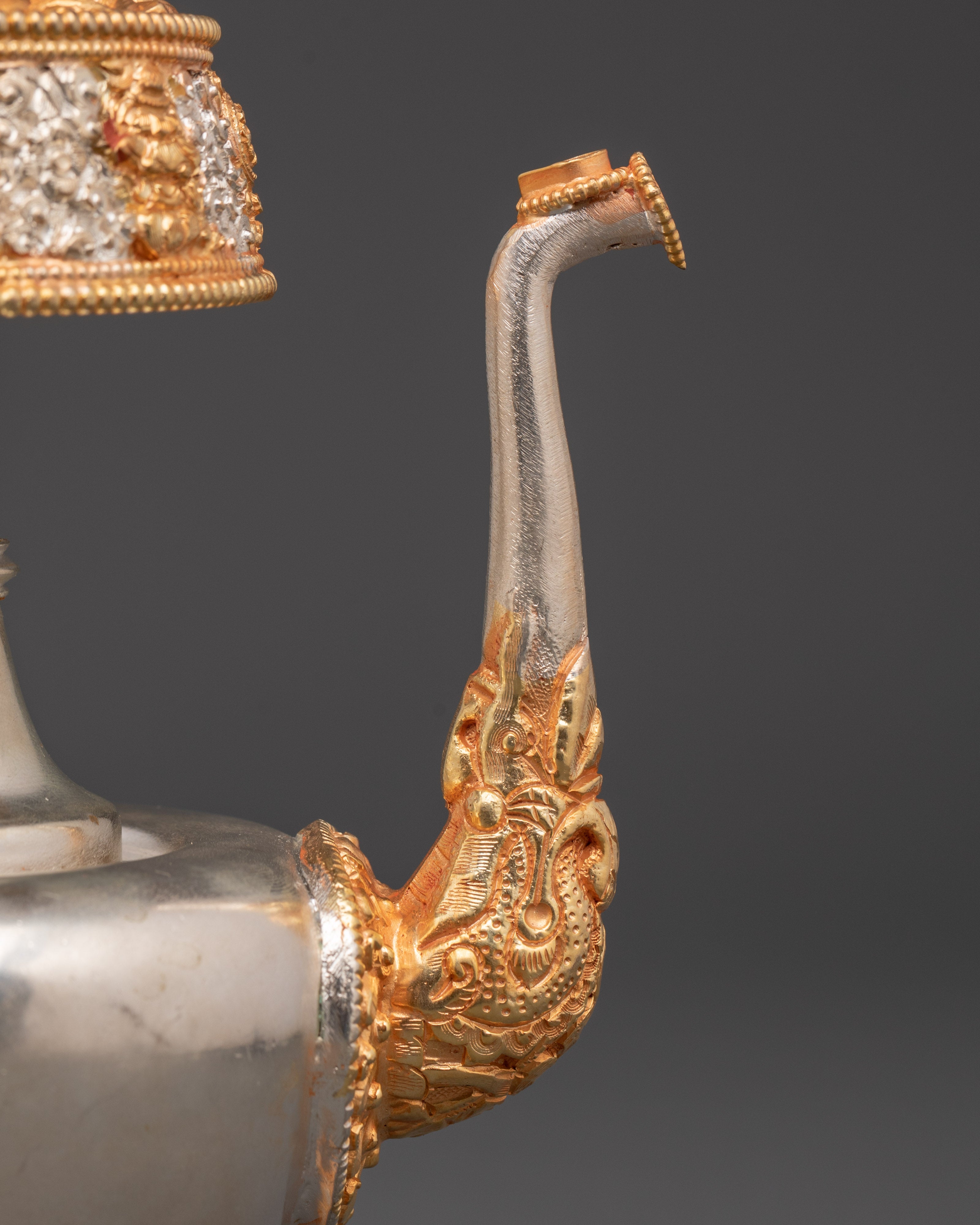 Tibetan Bhumba Ritual Offering Vase | Gold & Silver Plated Ritual Altar Vase