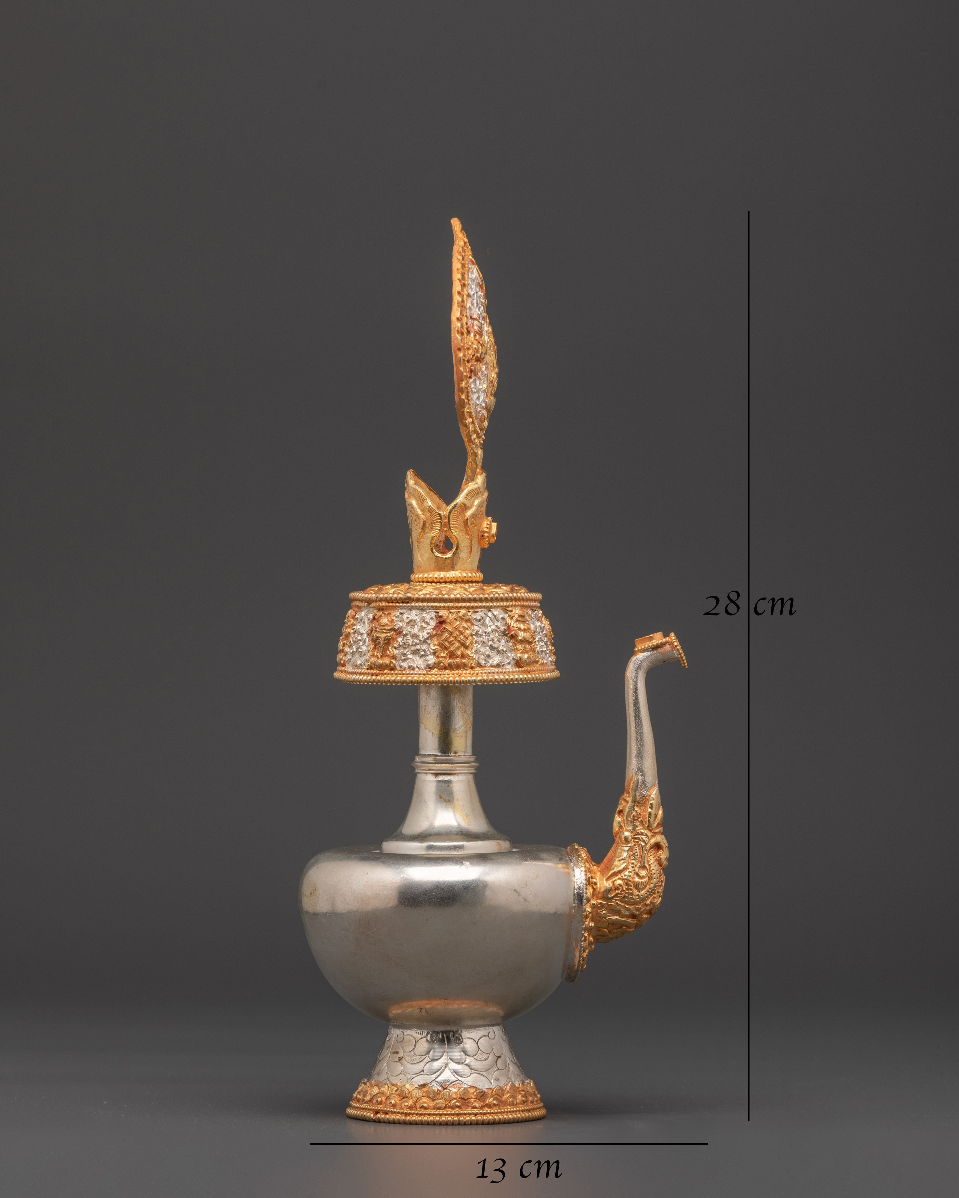 Tibetan Bhumba Ritual Offering Vase | Gold & Silver Plated Ritual Altar Vase