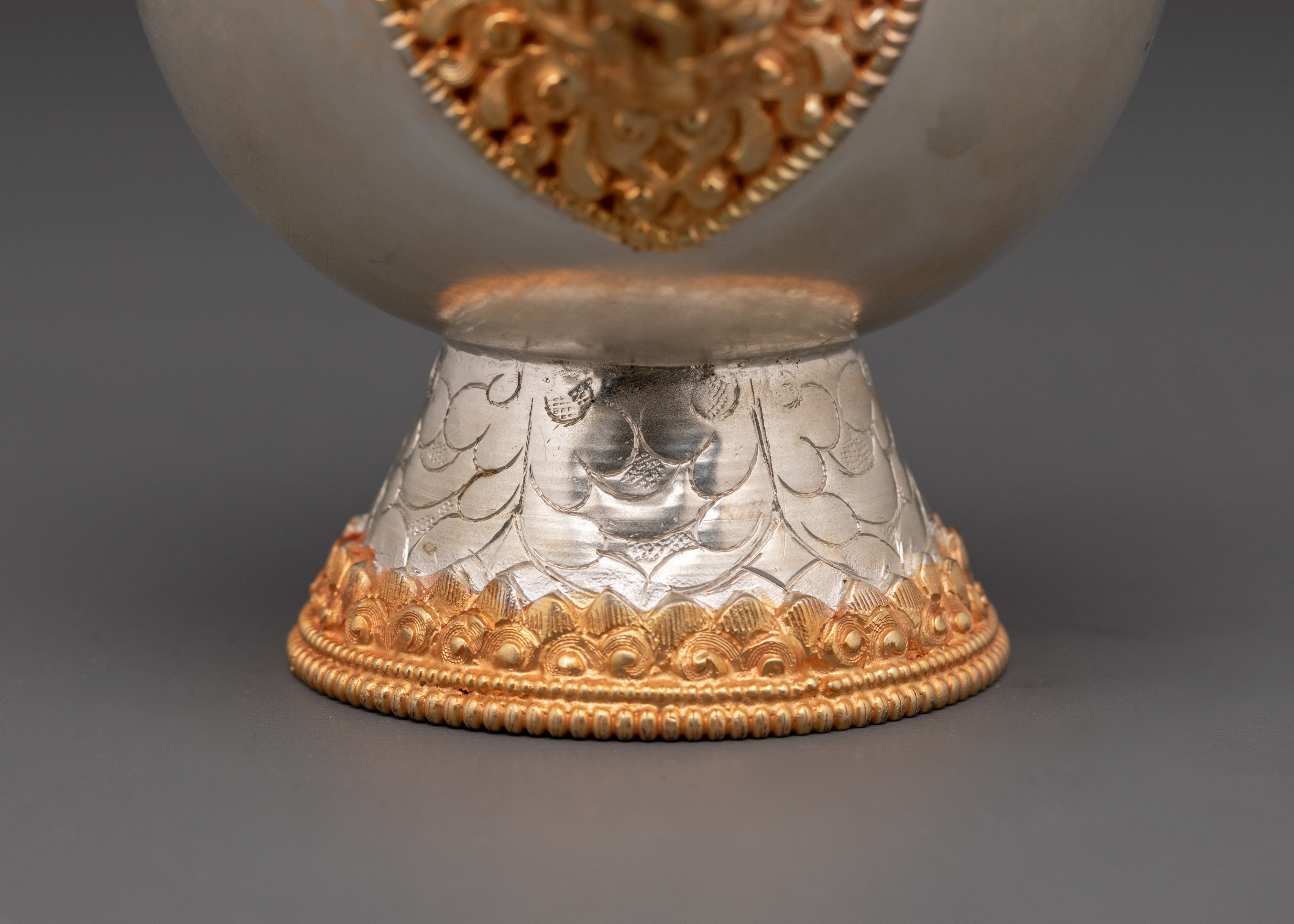 Tibetan Bhumba Ritual Offering Vase | Gold & Silver Plated Ritual Altar Vase