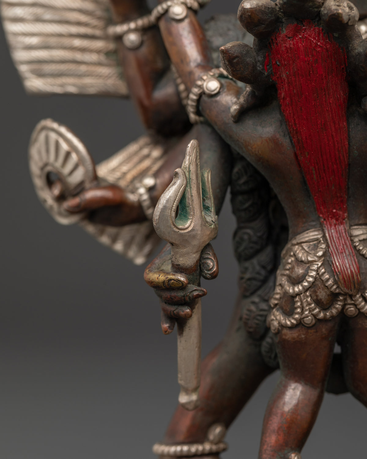 Garuda With Consort Figurine | Handcrafted Oxidized Copper & Silver Plated Statue