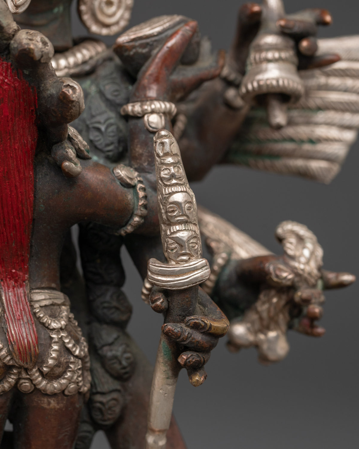 Garuda With Consort Figurine | Handcrafted Oxidized Copper & Silver Plated Statue