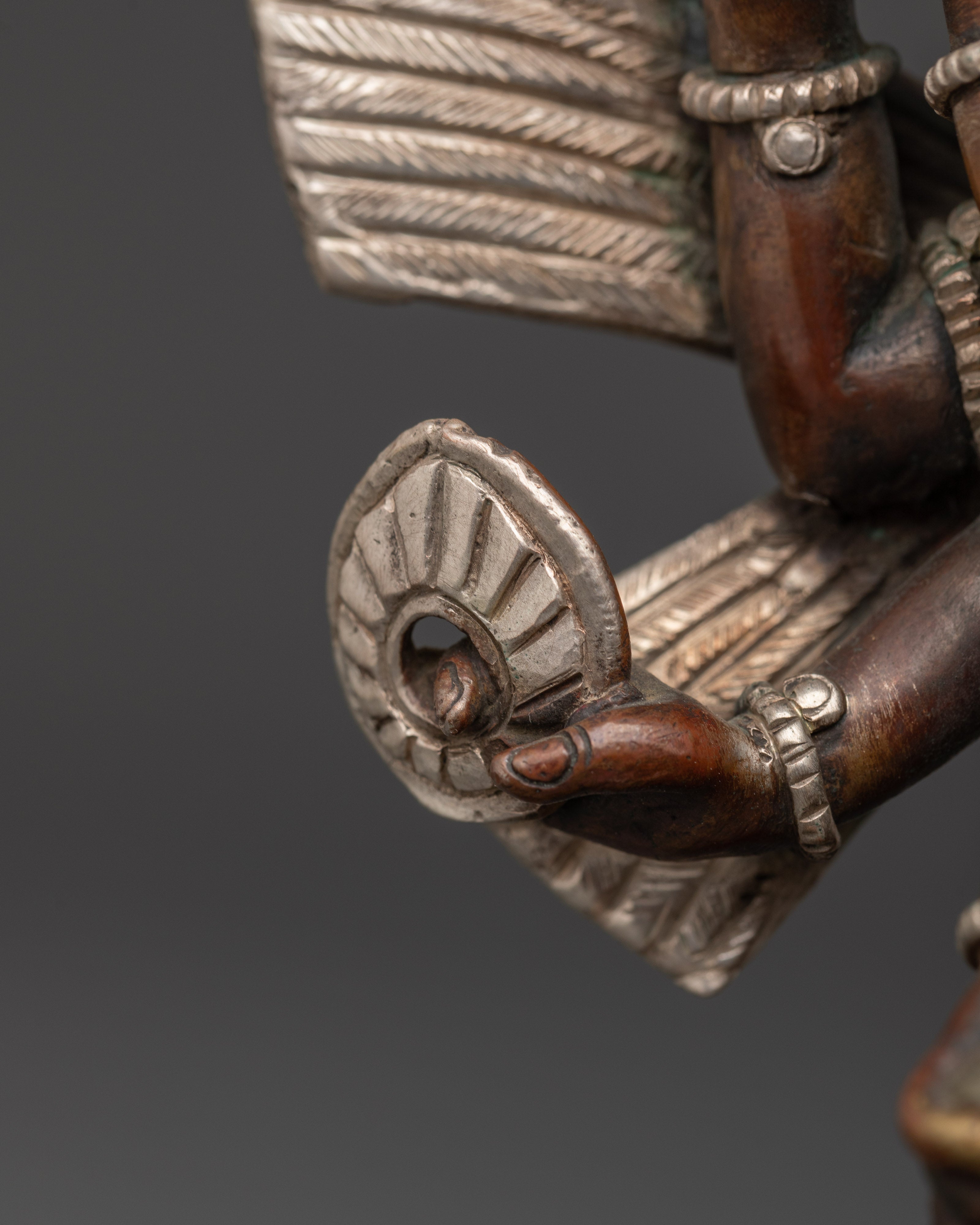 Garuda With Consort Figurine | Handcrafted Oxidized Copper & Silver Plated Statue