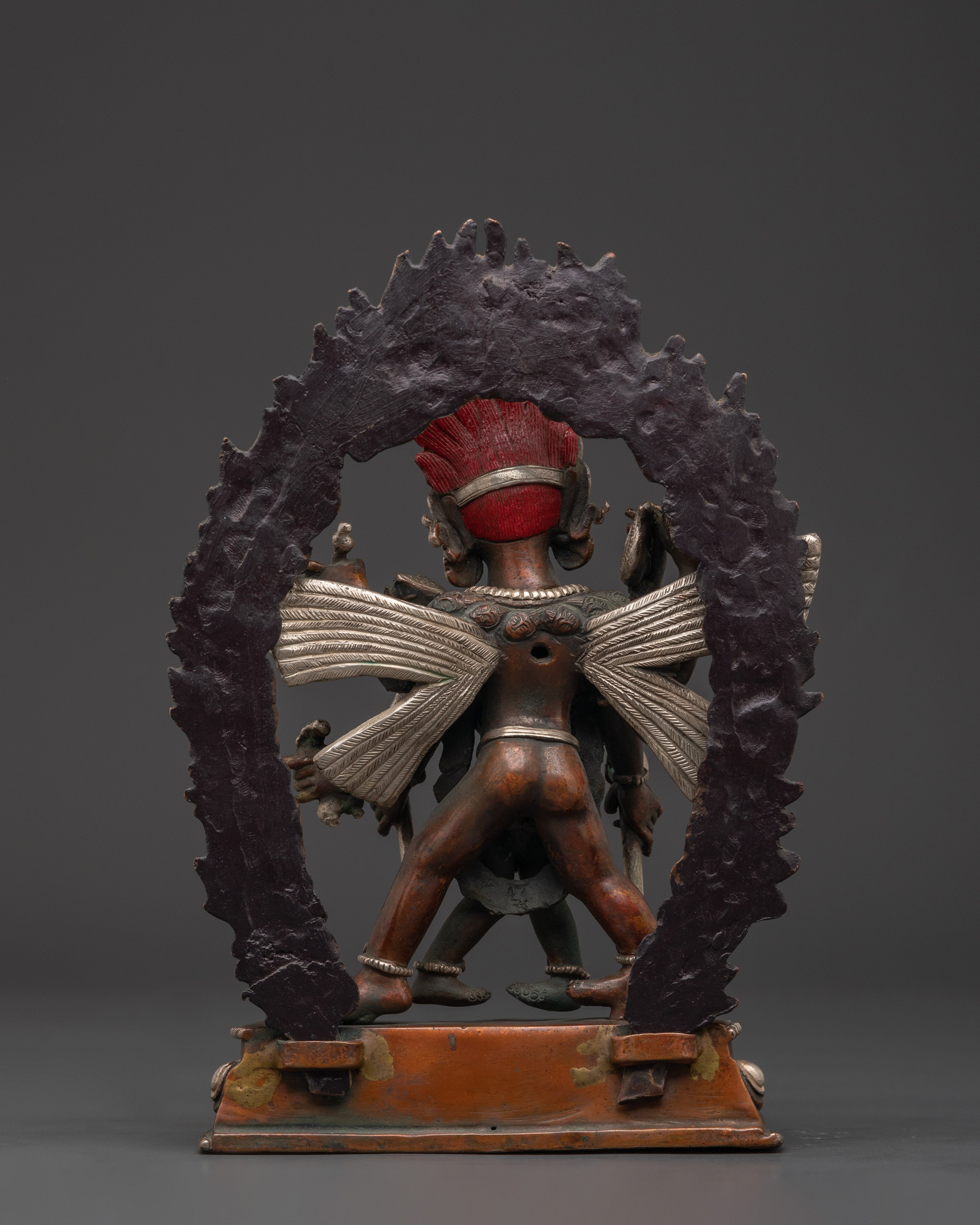 Garuda With Consort Figurine | Handcrafted Oxidized Copper & Silver Plated Statue