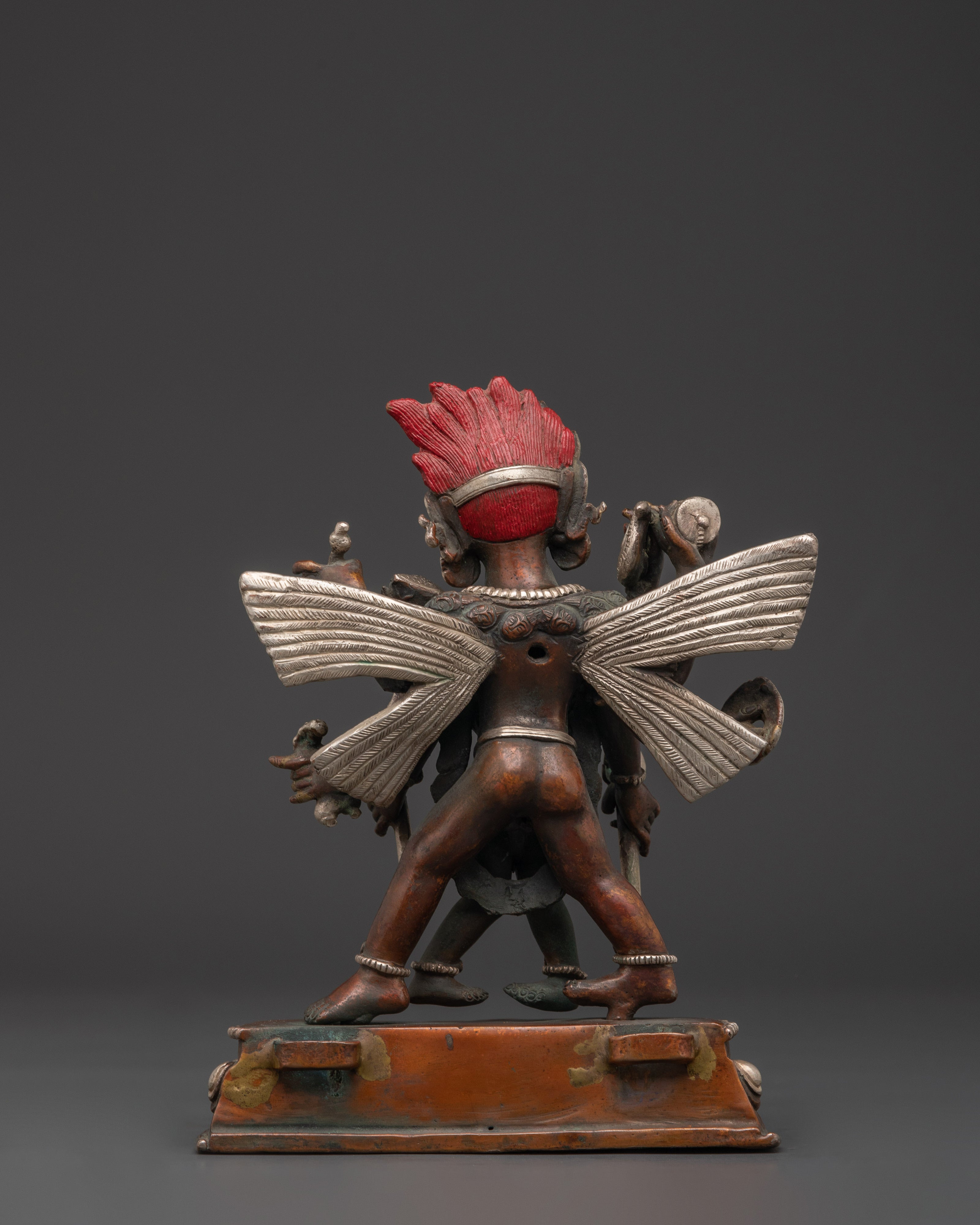 Garuda With Consort Figurine | Handcrafted Oxidized Copper & Silver Plated Statue
