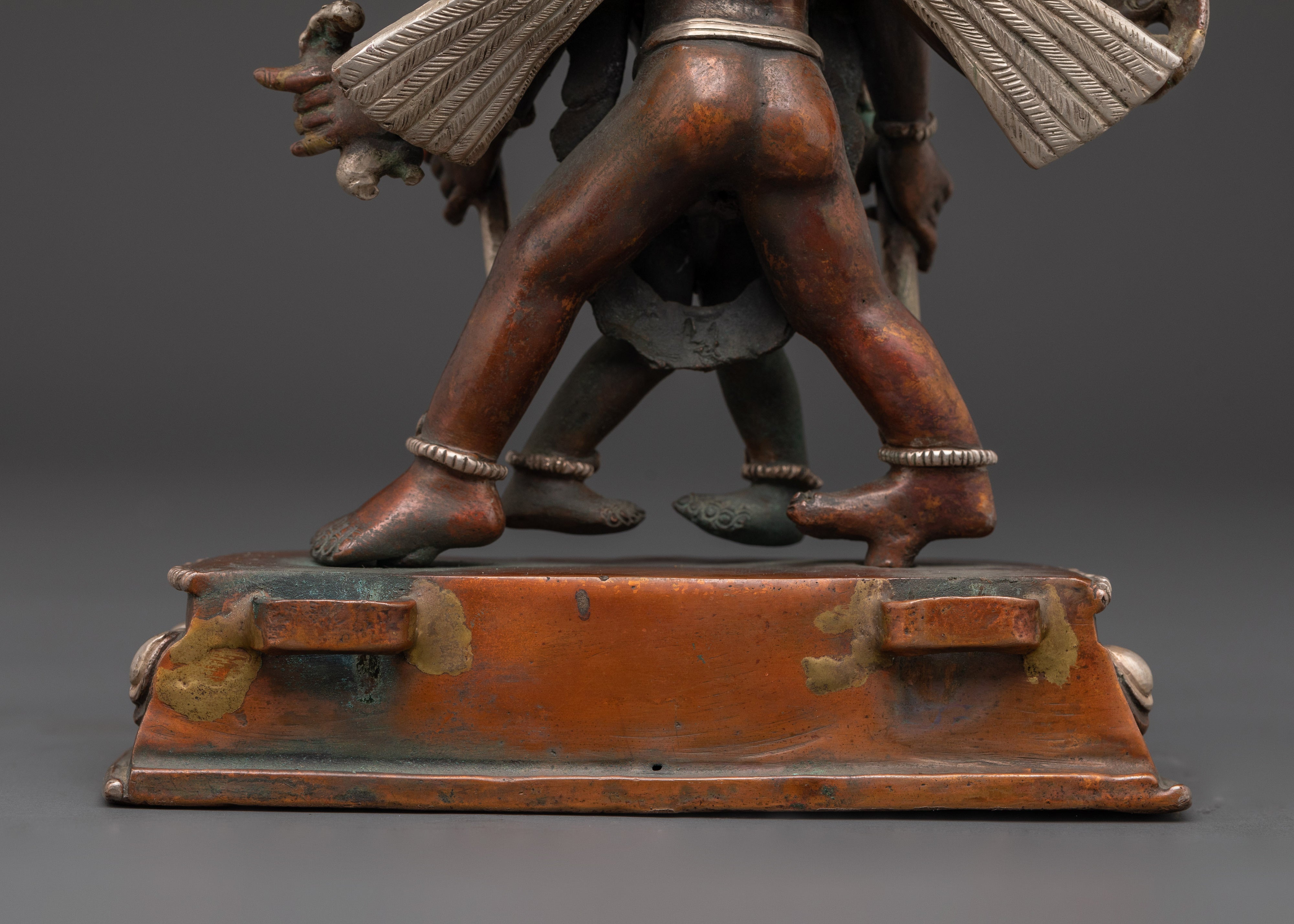 Garuda With Consort Figurine | Handcrafted Oxidized Copper & Silver Plated Statue