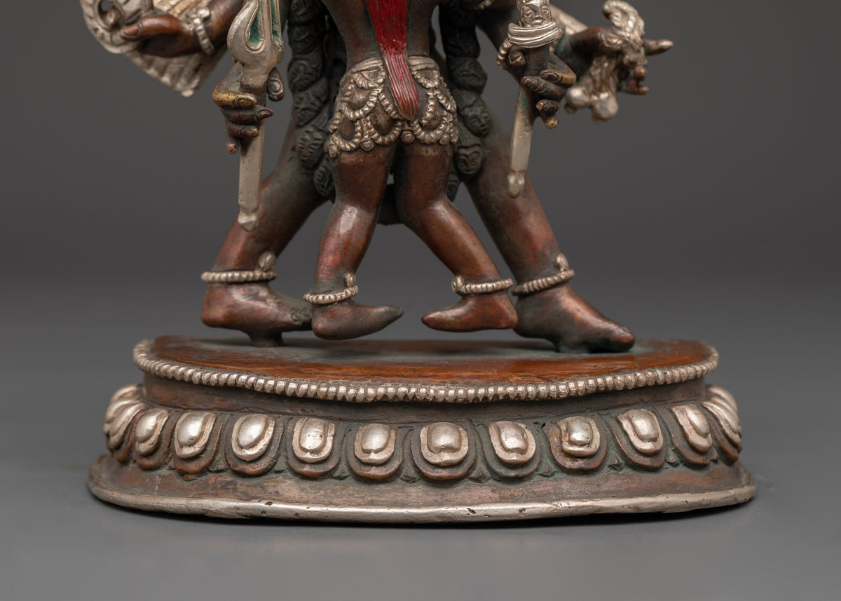 Garuda With Consort Figurine | Handcrafted Oxidized Copper & Silver Plated Statue