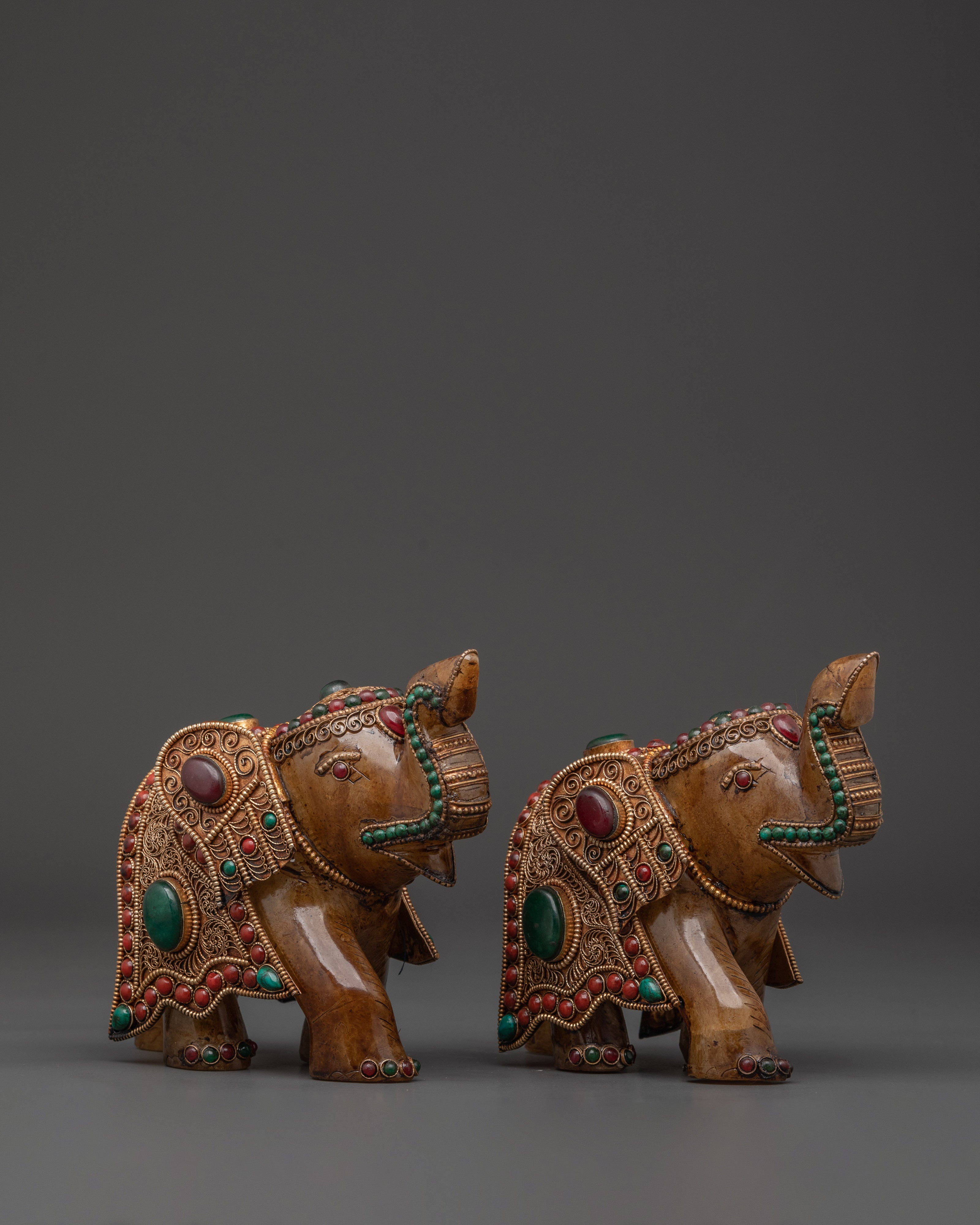 Handcrafted Copper Elephant Set with Crystal & Turquoise Inlays