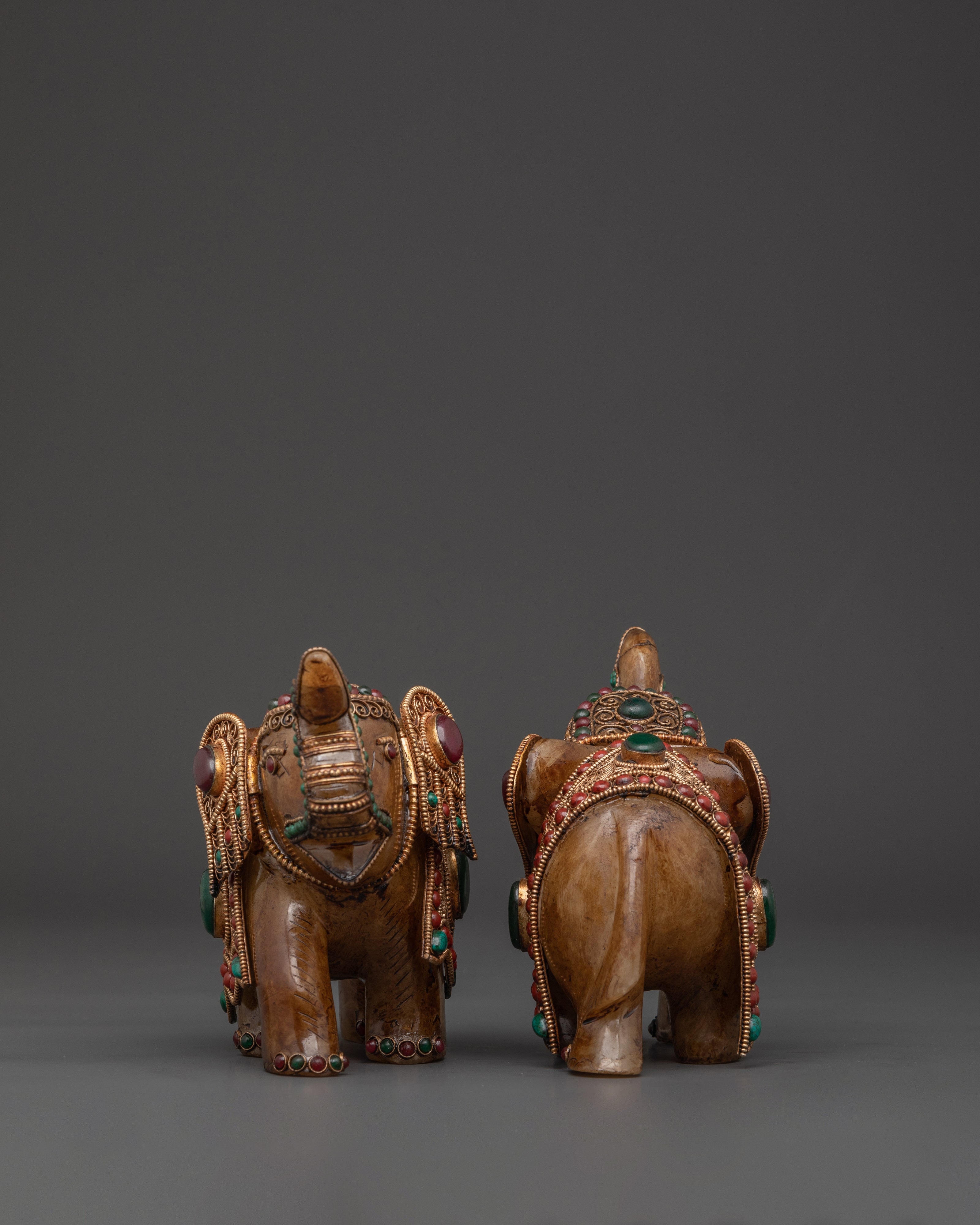 Handcrafted Copper Elephant Set with Crystal & Turquoise Inlays