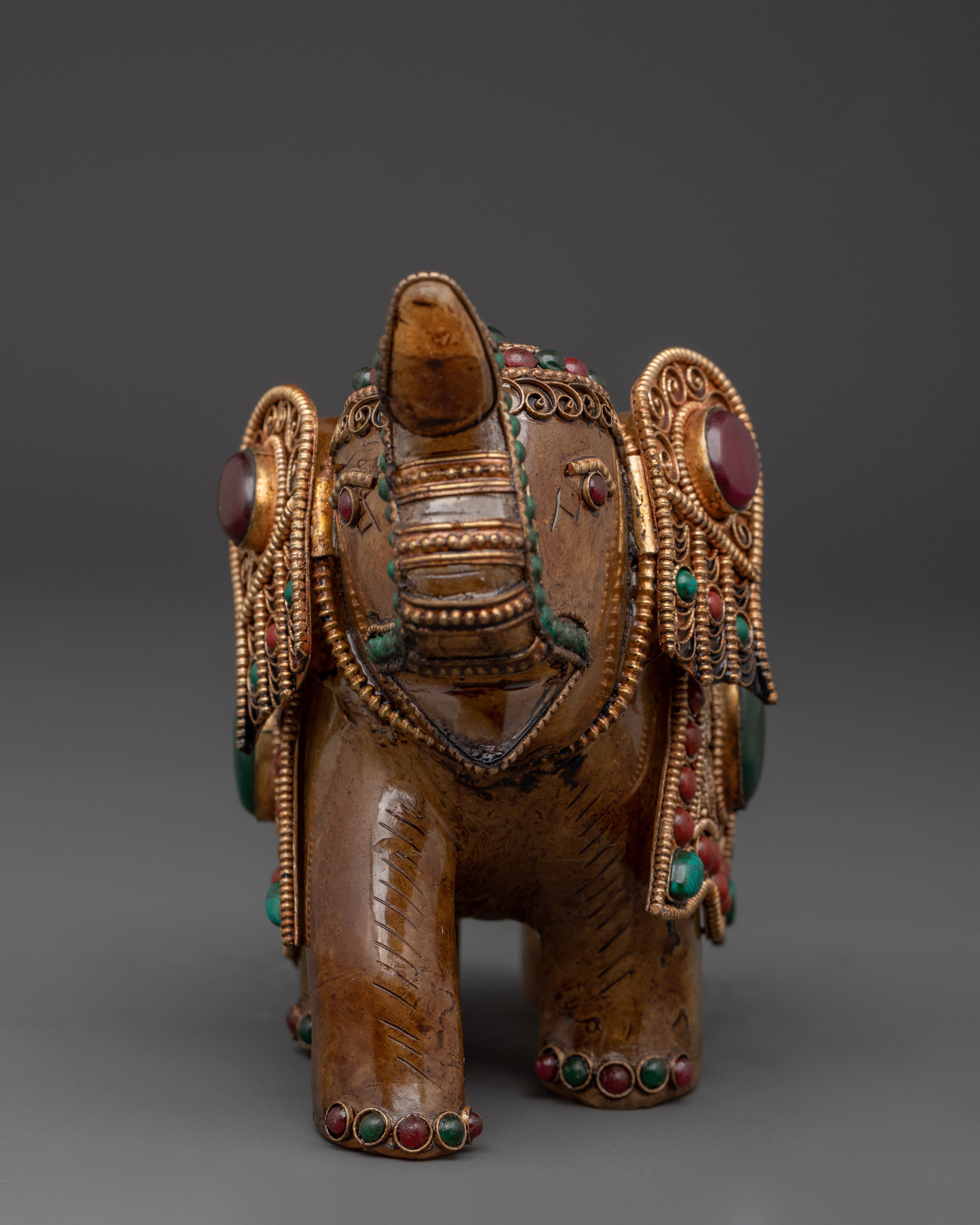 Handcrafted Copper Elephant Set with Crystal & Turquoise Inlays