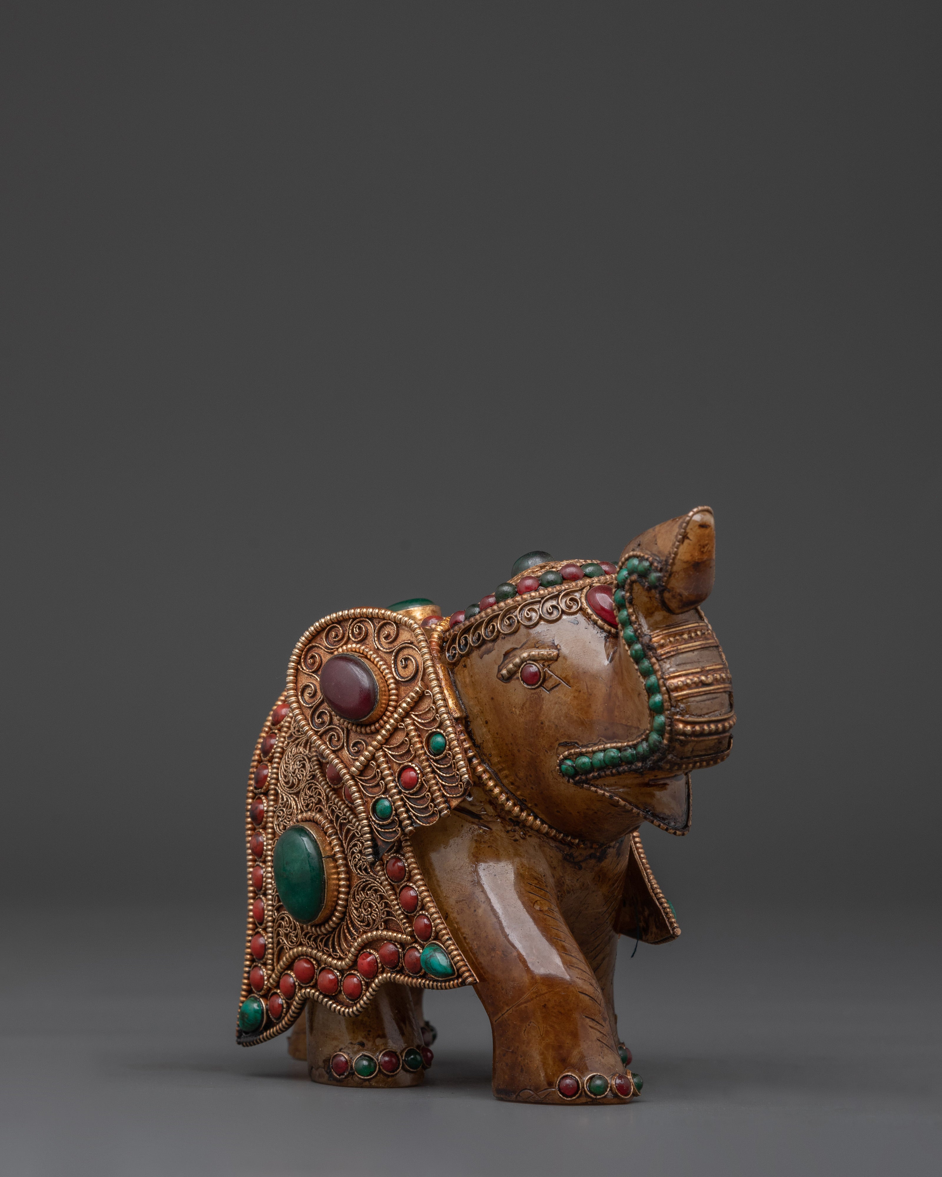 Handcrafted Copper Elephant Set with Crystal & Turquoise Inlays