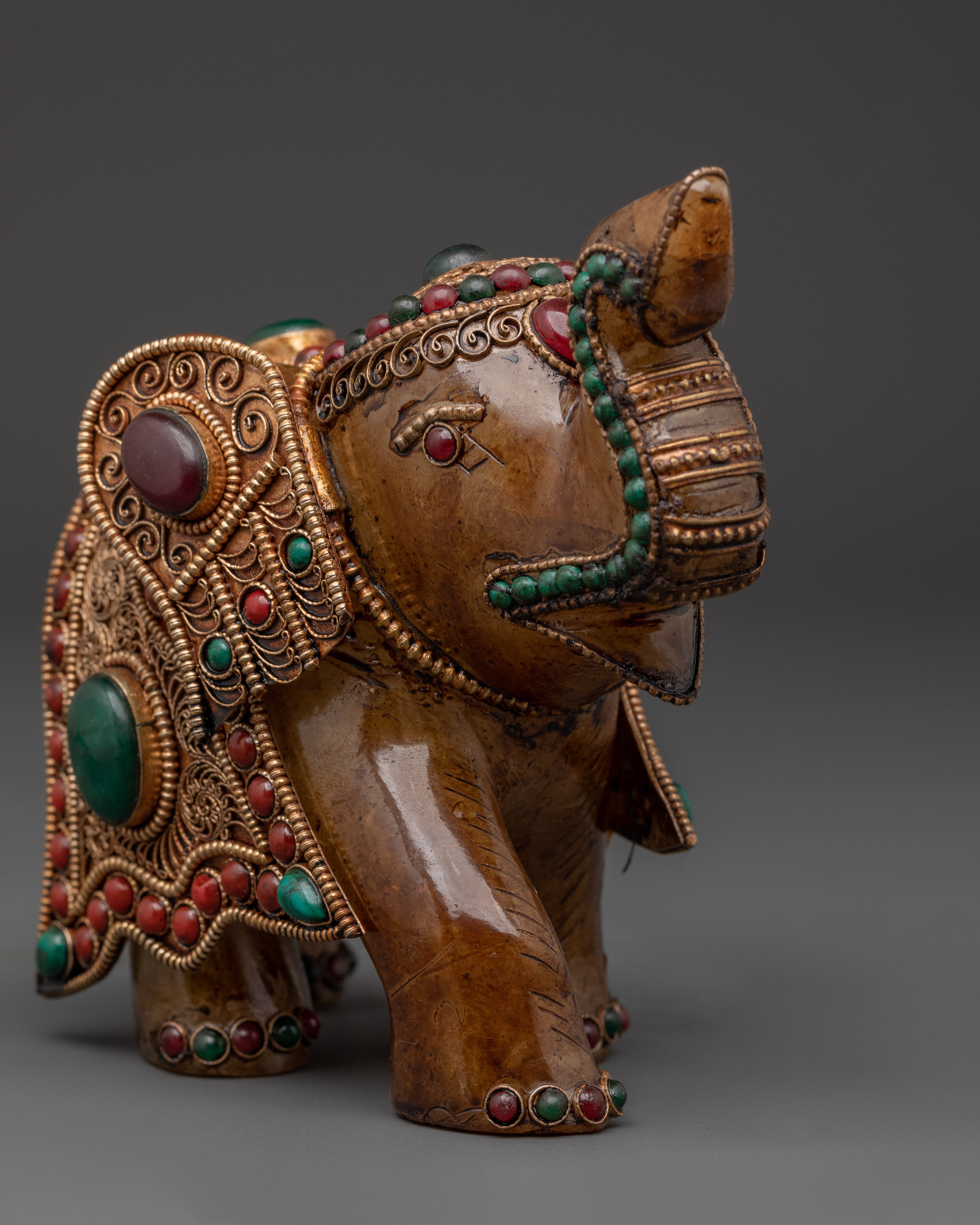 Handcrafted Crystal Elephant Statue with Coral & Turquoise Detail