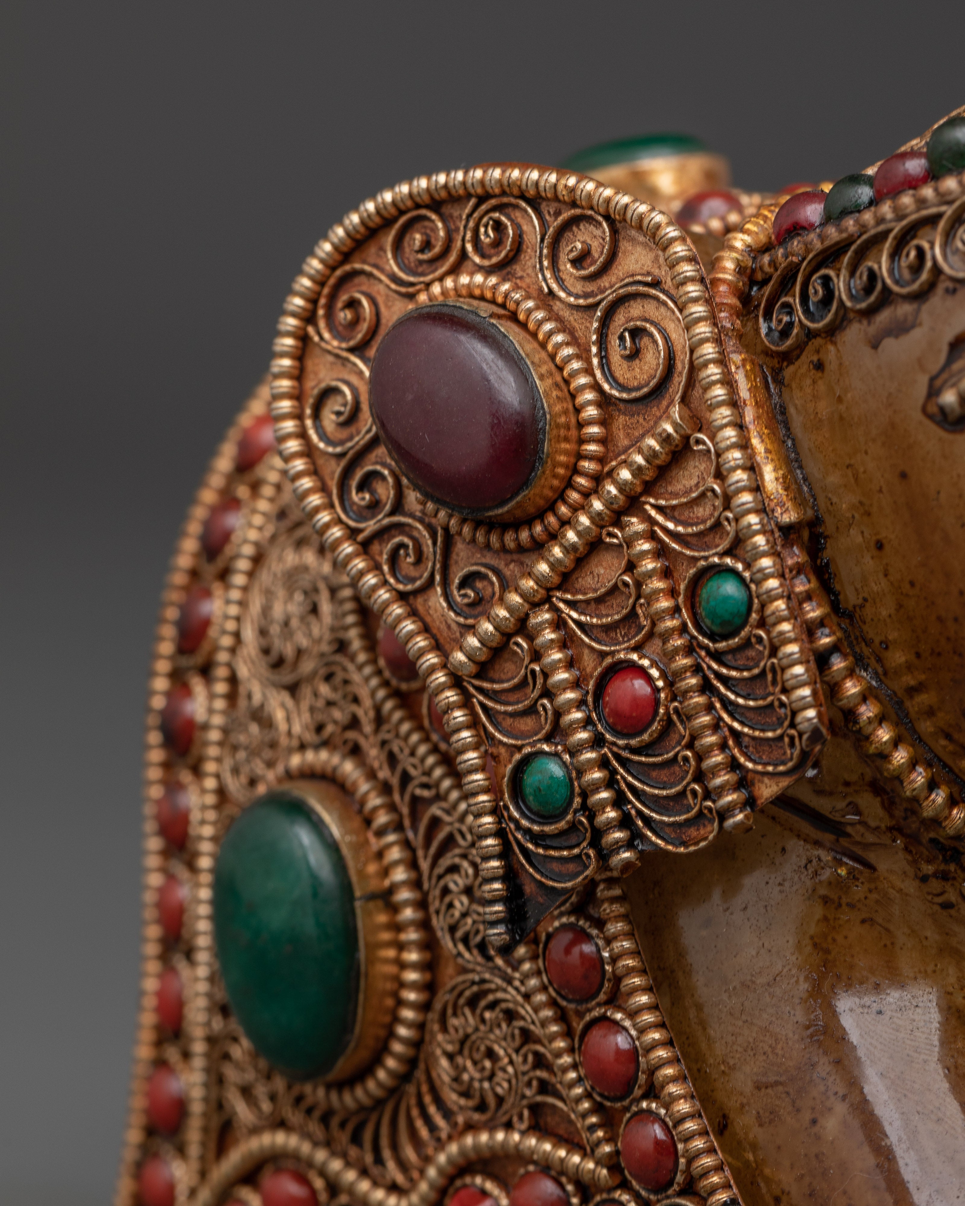 Handcrafted Crystal Elephant Statue with Coral & Turquoise Detail