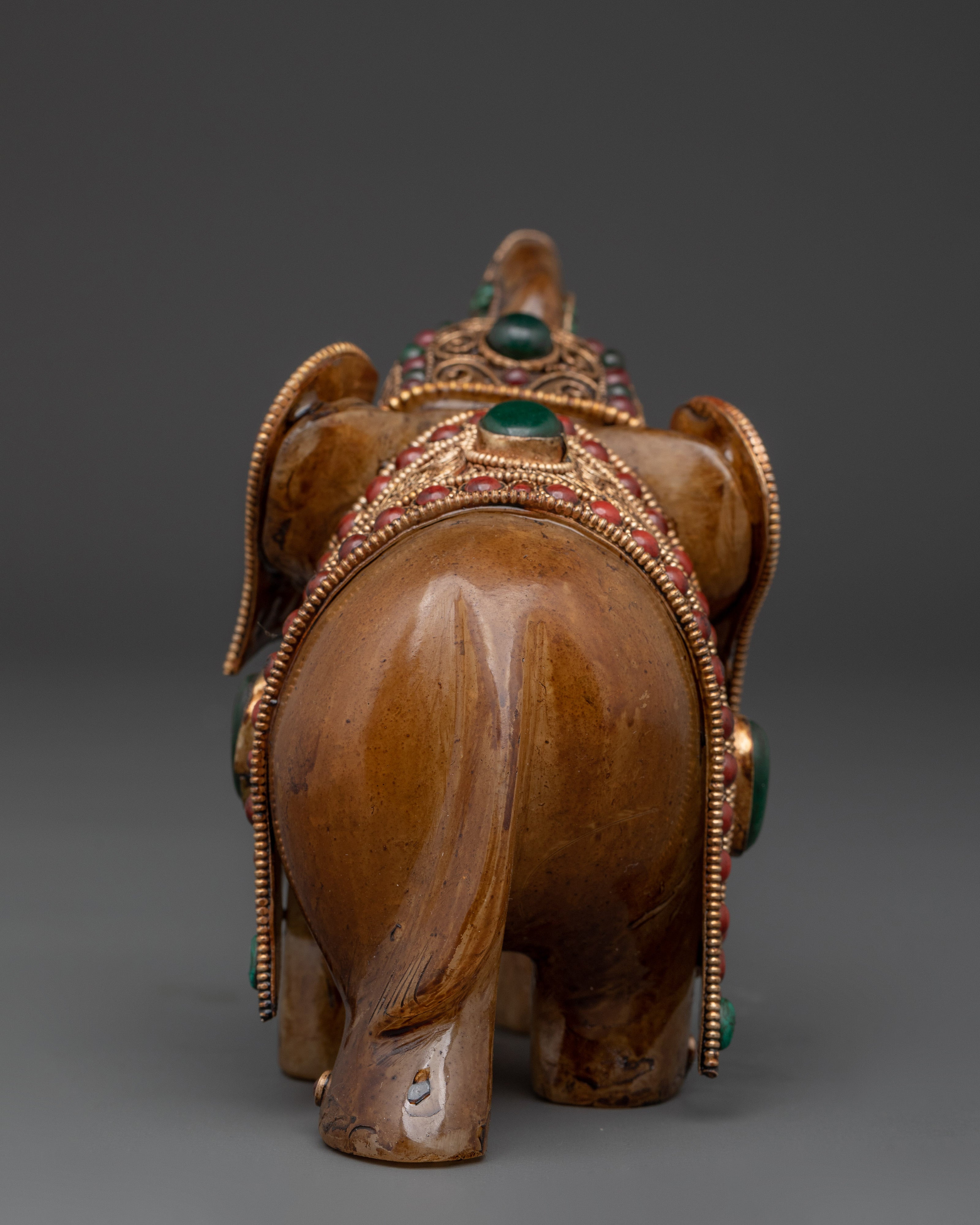 Handcrafted Crystal Elephant Statue with Coral & Turquoise Detail