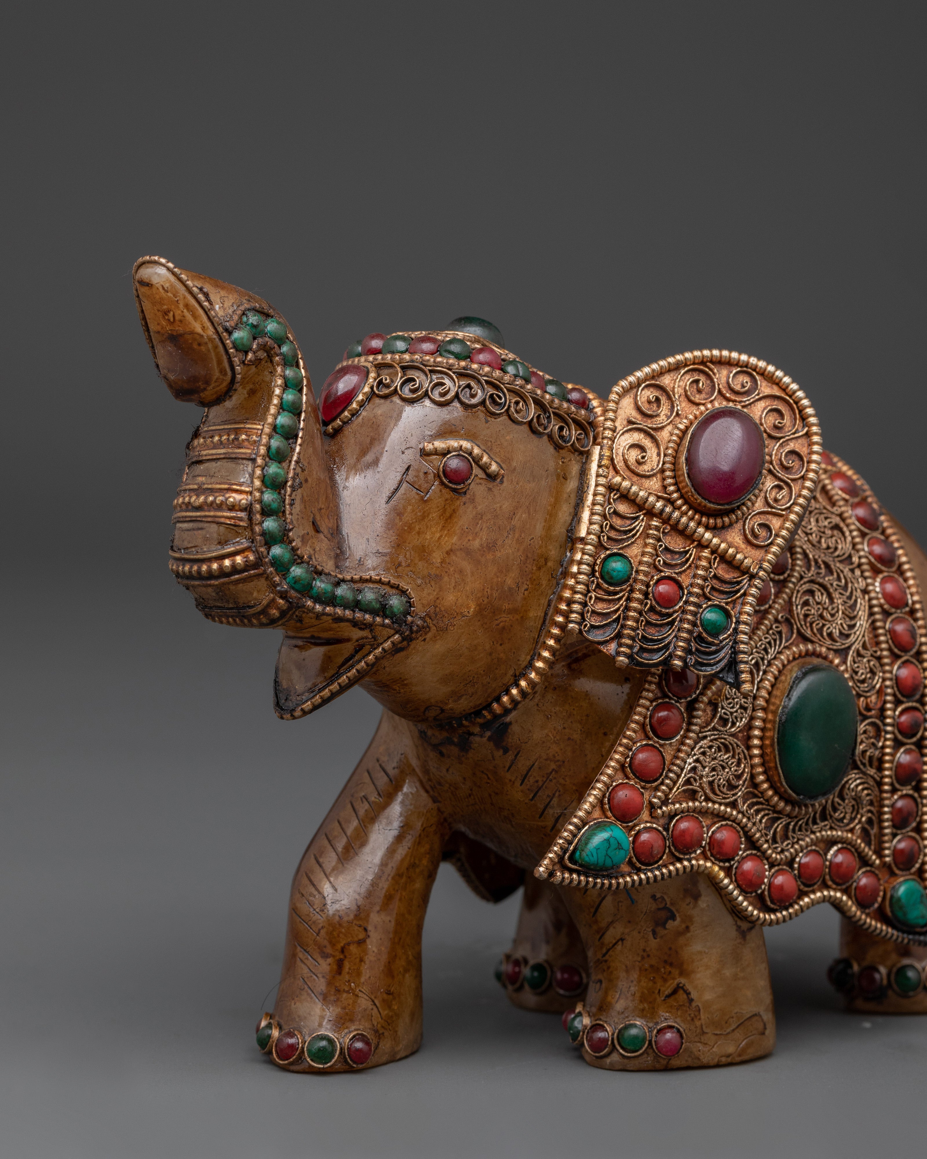 Handcrafted Copper Elephant Set with Crystal & Turquoise Inlays