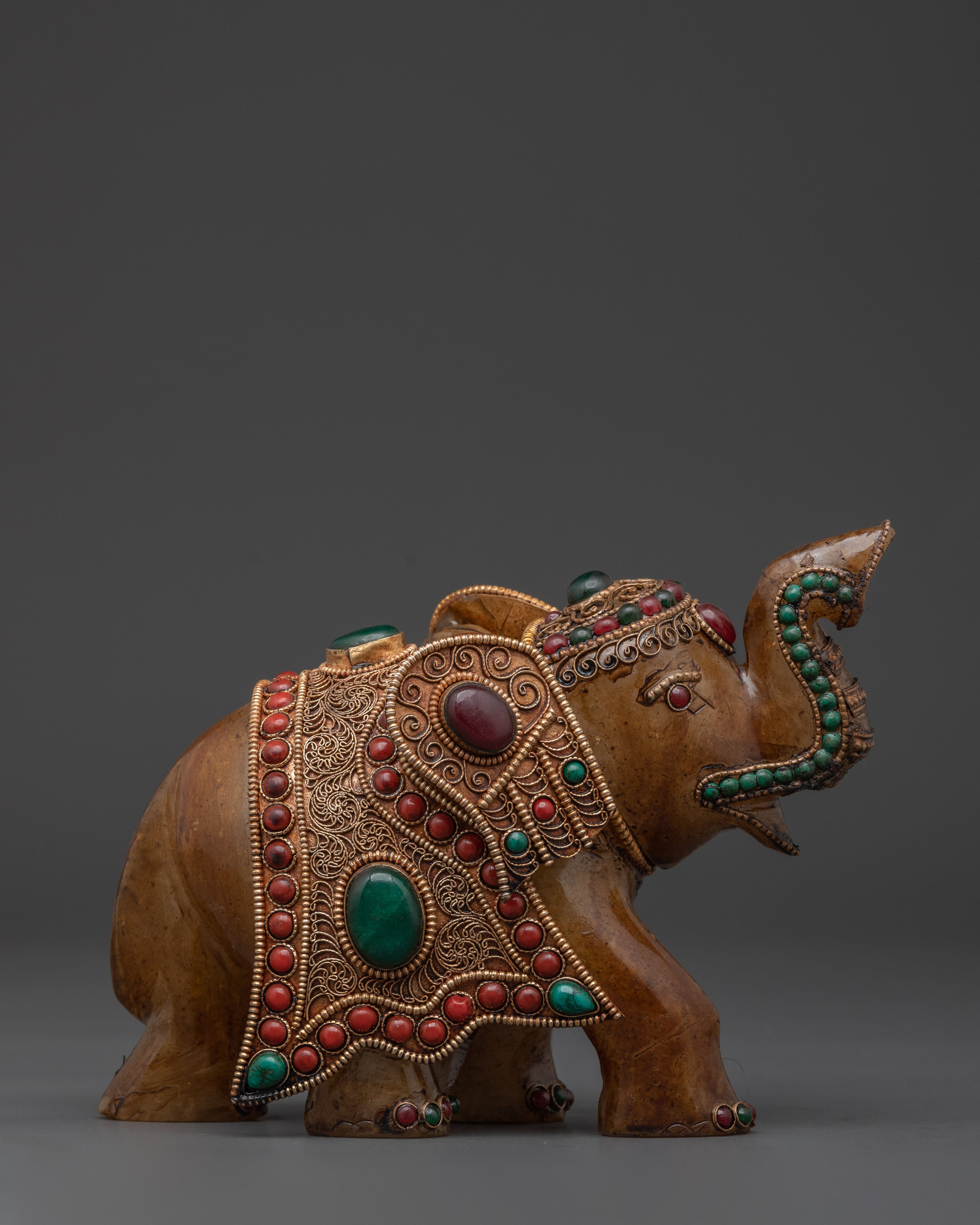 Handcrafted Copper Elephant Set with Crystal & Turquoise Inlays