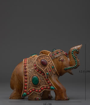 Handcrafted Crystal Elephant Statue with Coral & Turquoise Detail