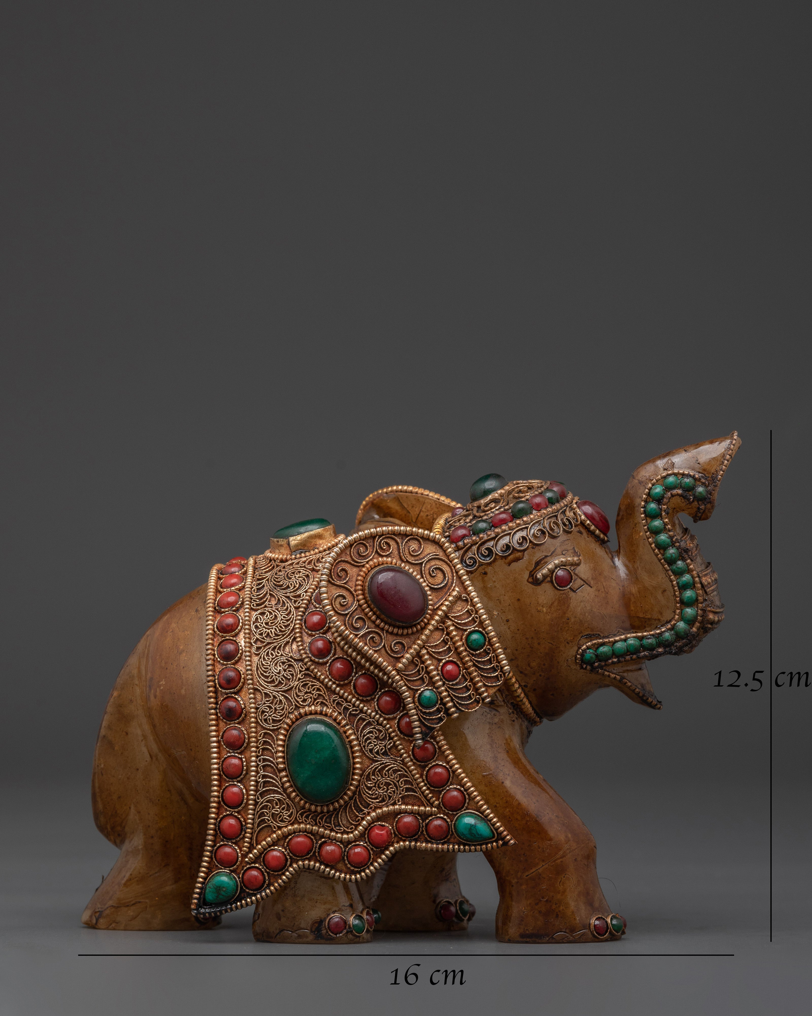 Handcrafted Crystal Elephant Statue with Coral & Turquoise Detail