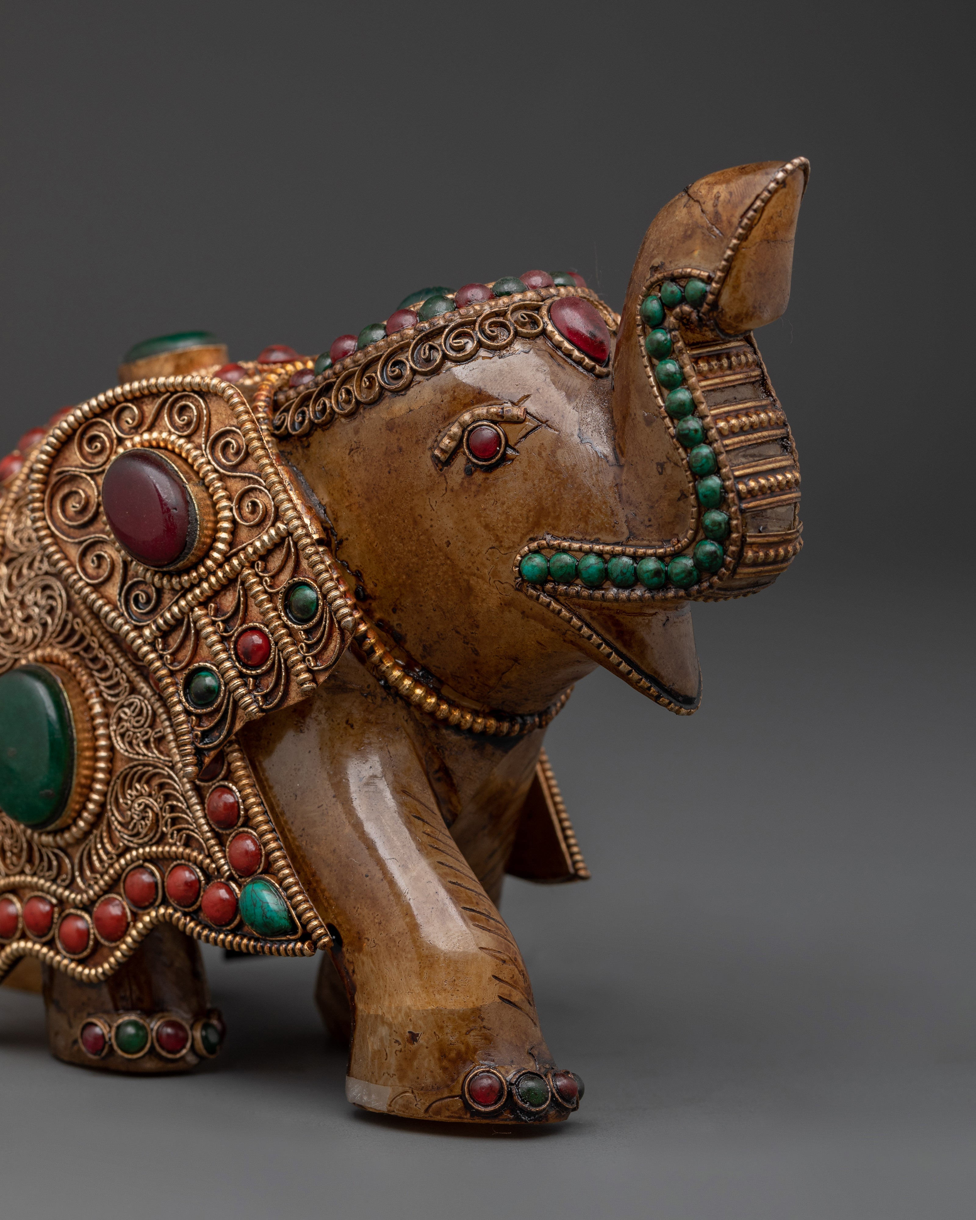 Handcrafted Copper Elephant Set with Crystal & Turquoise Inlays