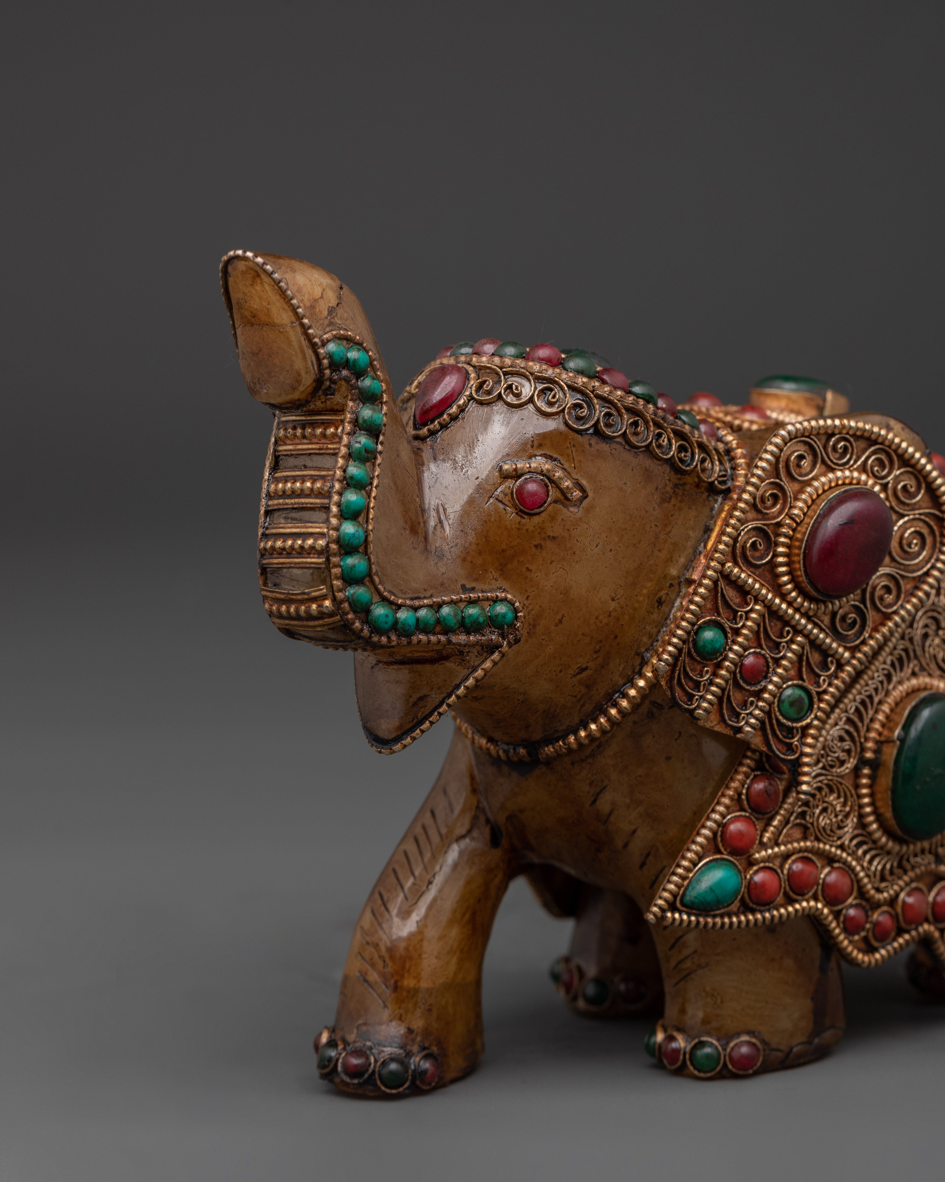 Handcrafted Copper Elephant Set with Crystal & Turquoise Inlays