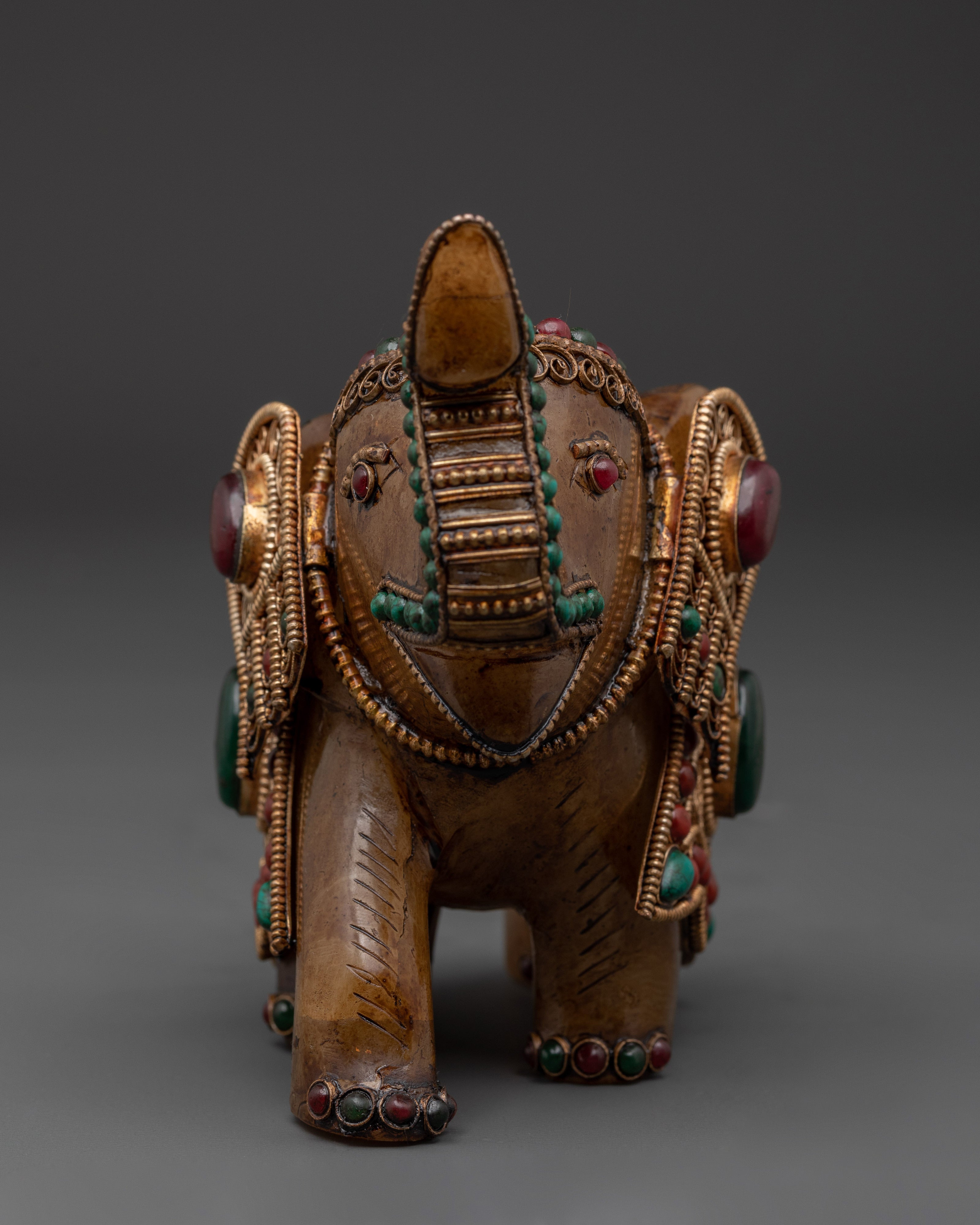 Handcrafted Copper Elephant Set with Crystal & Turquoise Inlays