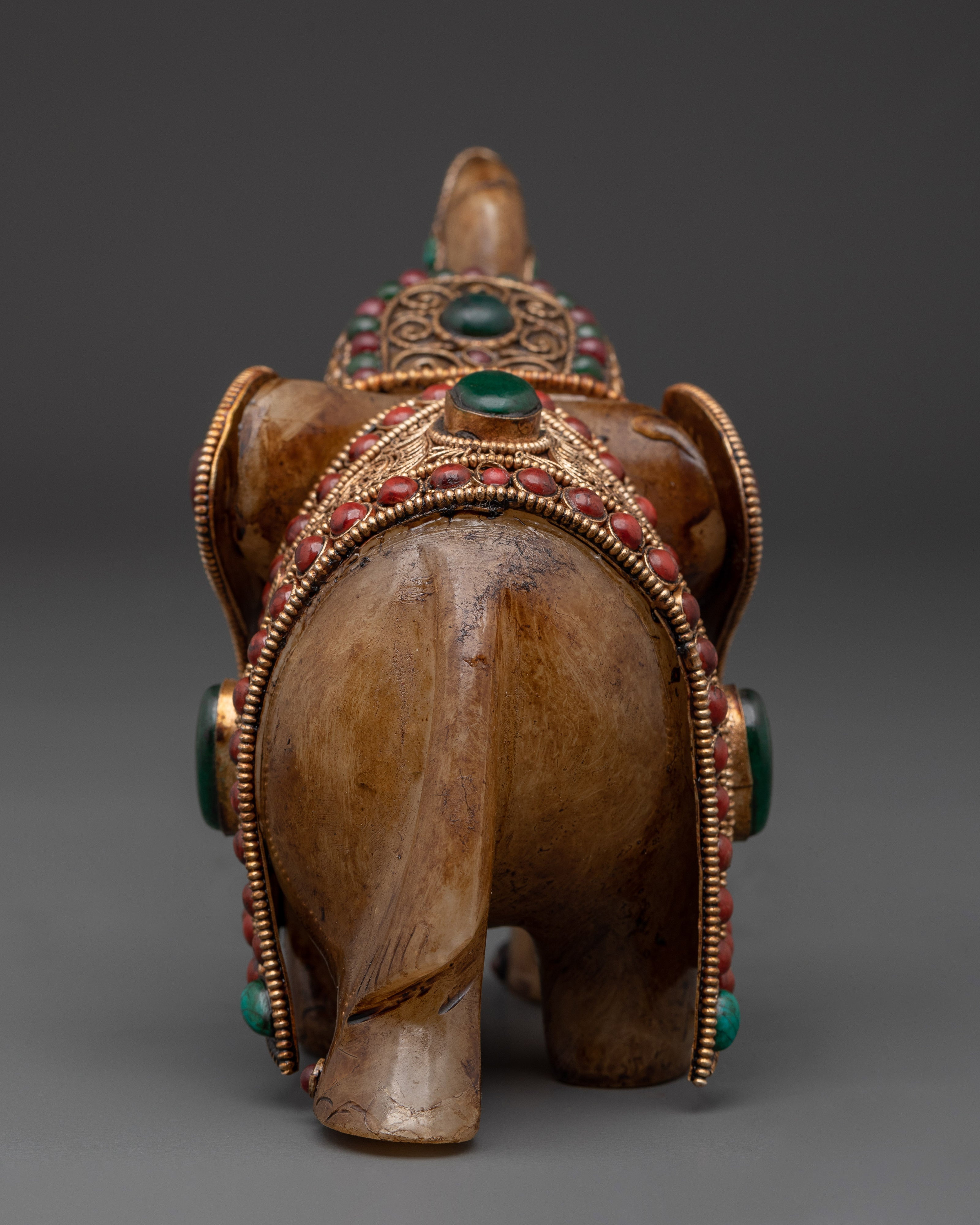 Handcrafted Copper Elephant Set with Crystal & Turquoise Inlays