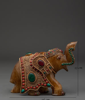 Handcrafted Copper Elephant Set with Crystal & Turquoise Inlays
