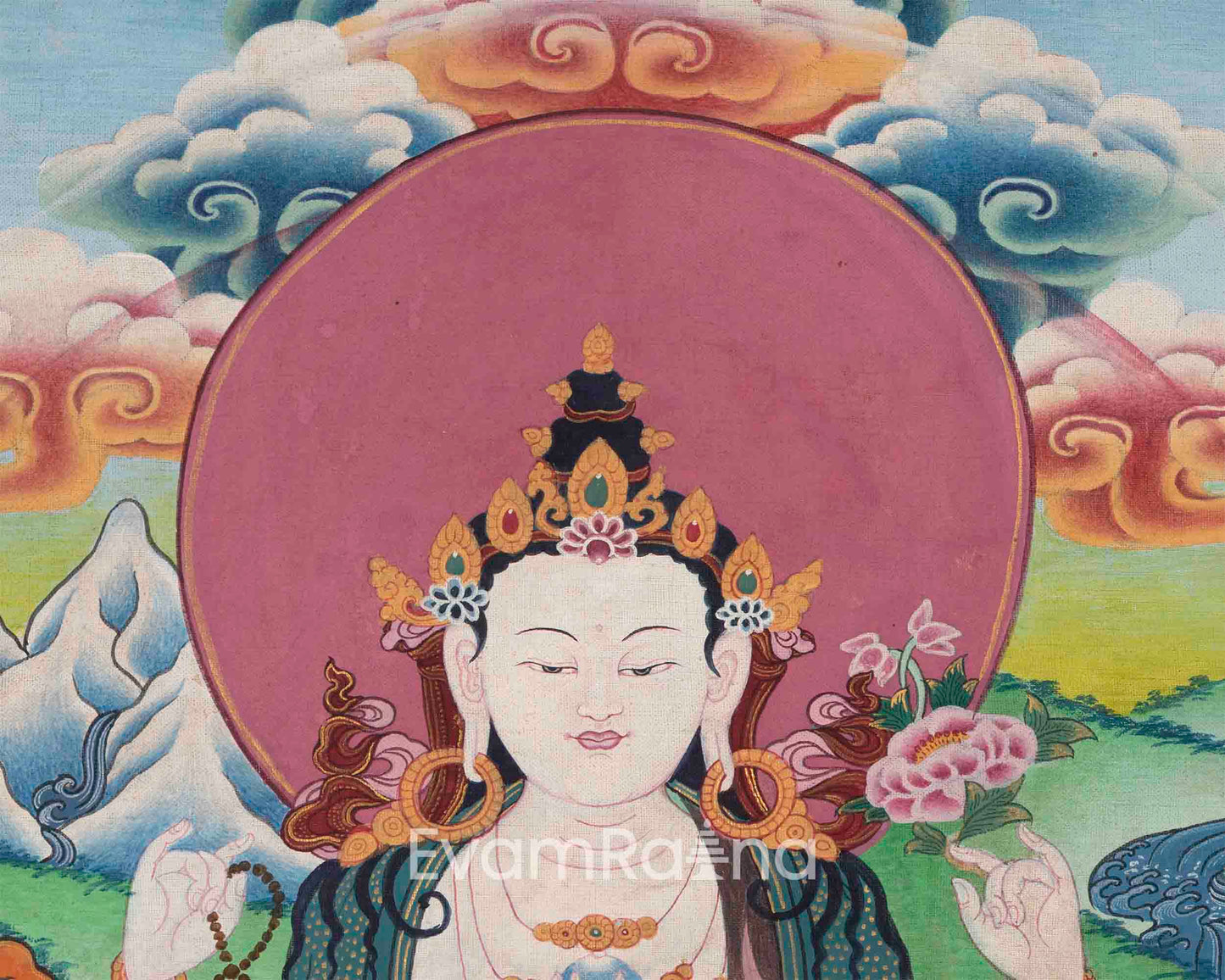 High-Quality Avalokiteshvara Mantra Practice Thangka Print | Chenrezig The Principle Patron Deity Of Tibet Wall Hanging