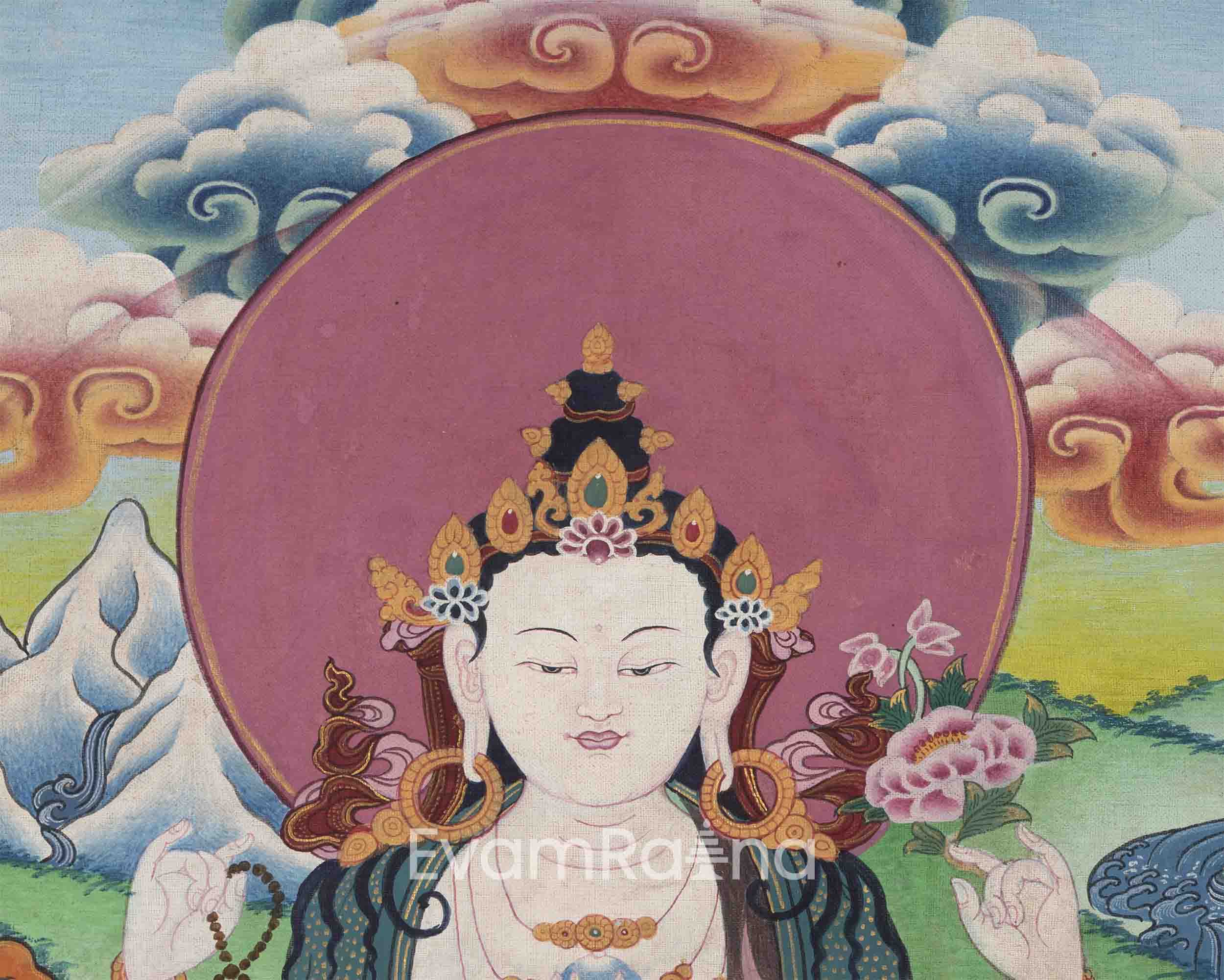High-Quality Avalokiteshvara Mantra Practice Thangka Print | Chenrezig The Principle Patron Deity Of Tibet Wall Hanging