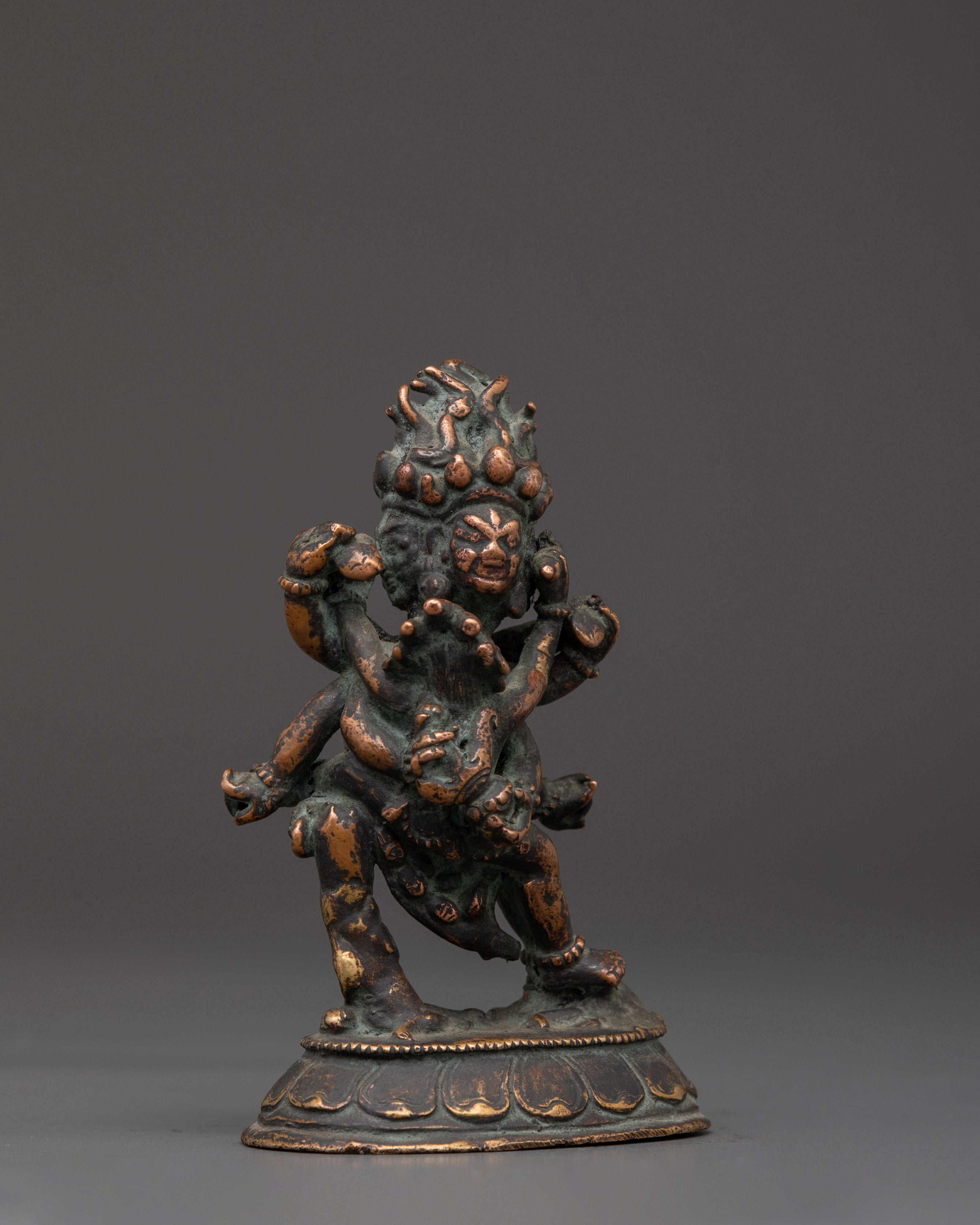 Antique Himalayan Mahakala Statue | Handcrafted Copper Buddhist Protector Deity