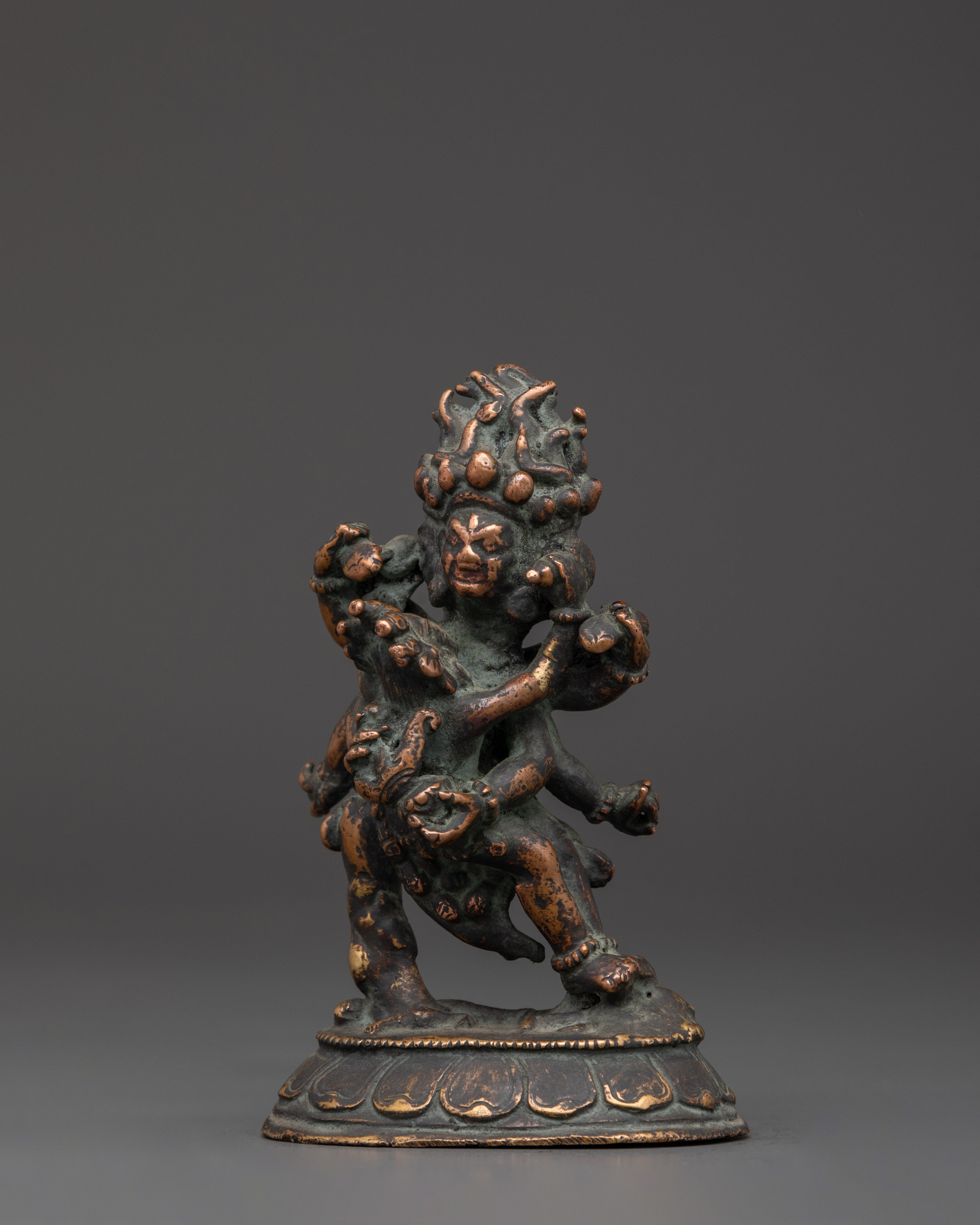 Antique Himalayan Mahakala Statue | Handcrafted Copper Buddhist Protector Deity