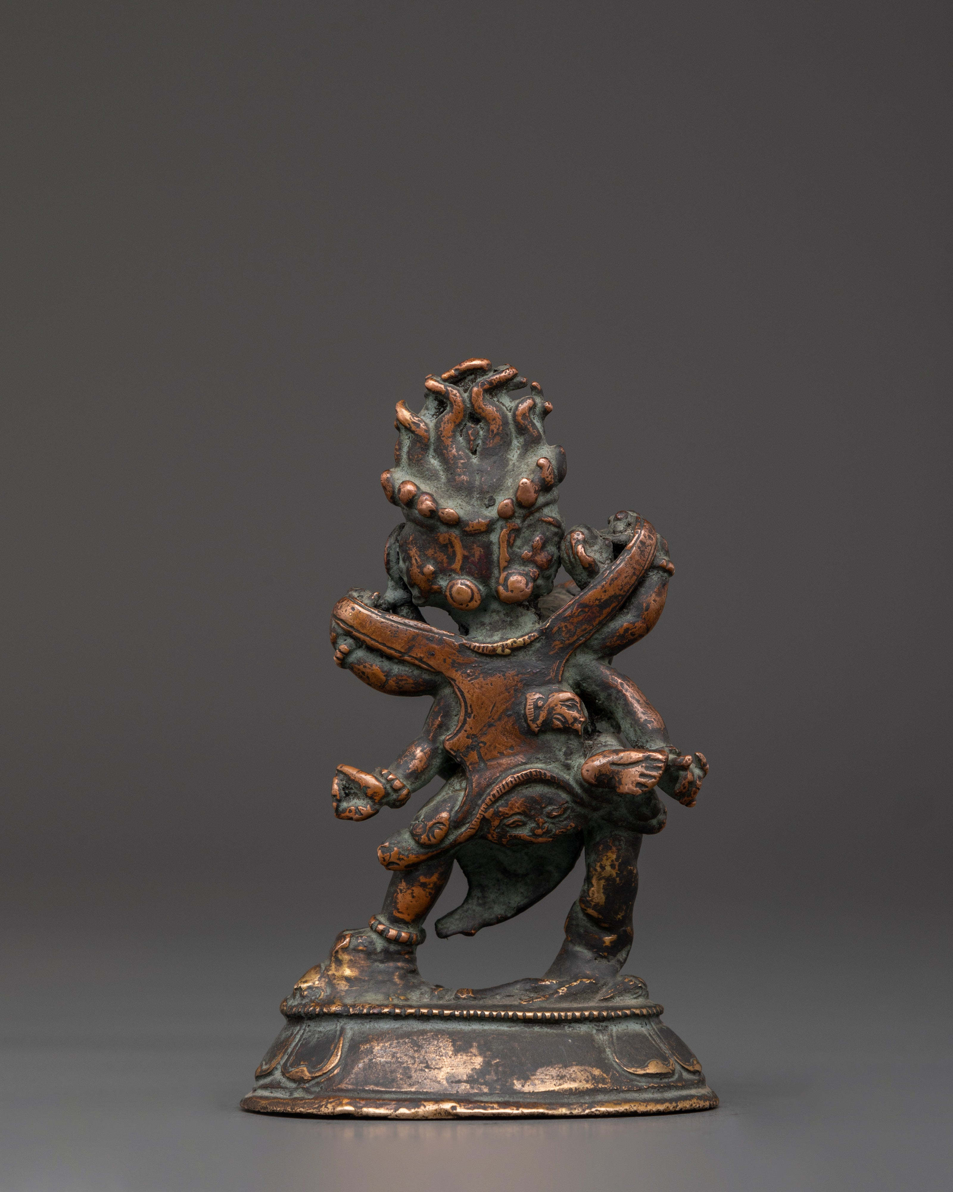 Antique Himalayan Mahakala Statue | Handcrafted Copper Buddhist Protector Deity