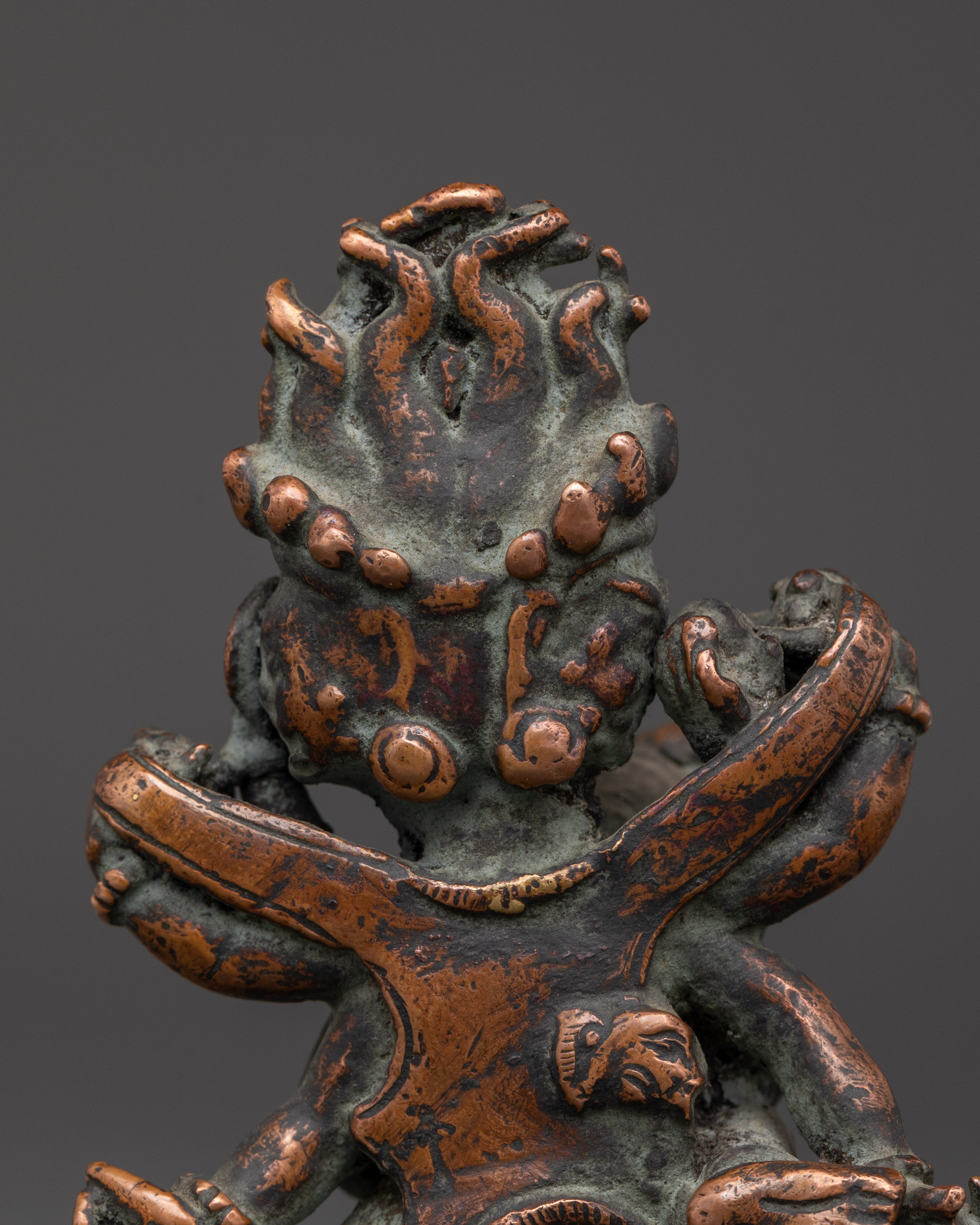 Antique Himalayan Mahakala Statue | Handcrafted Copper Buddhist Protector Deity