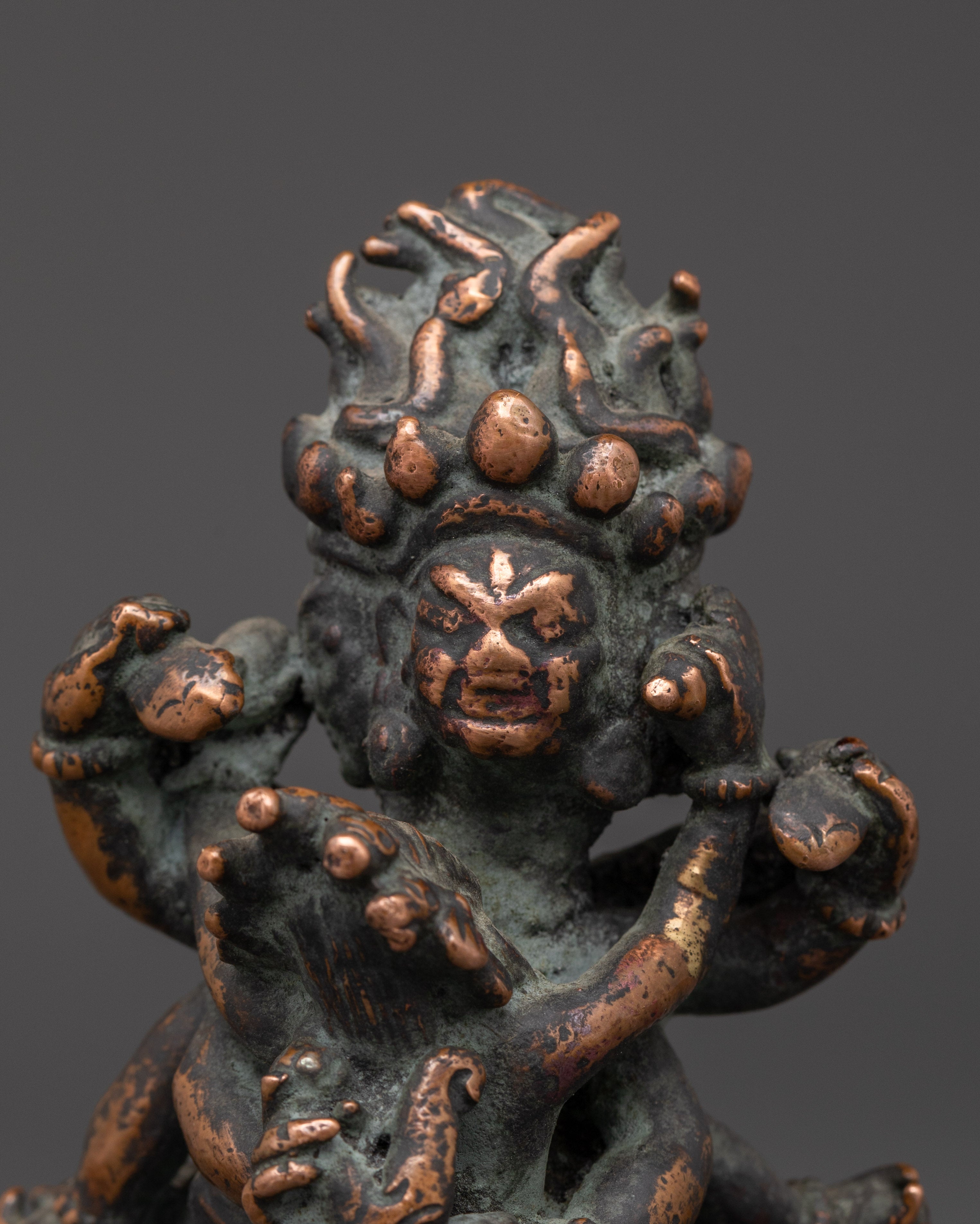 Antique Himalayan Mahakala Statue | Handcrafted Copper Buddhist Protector Deity