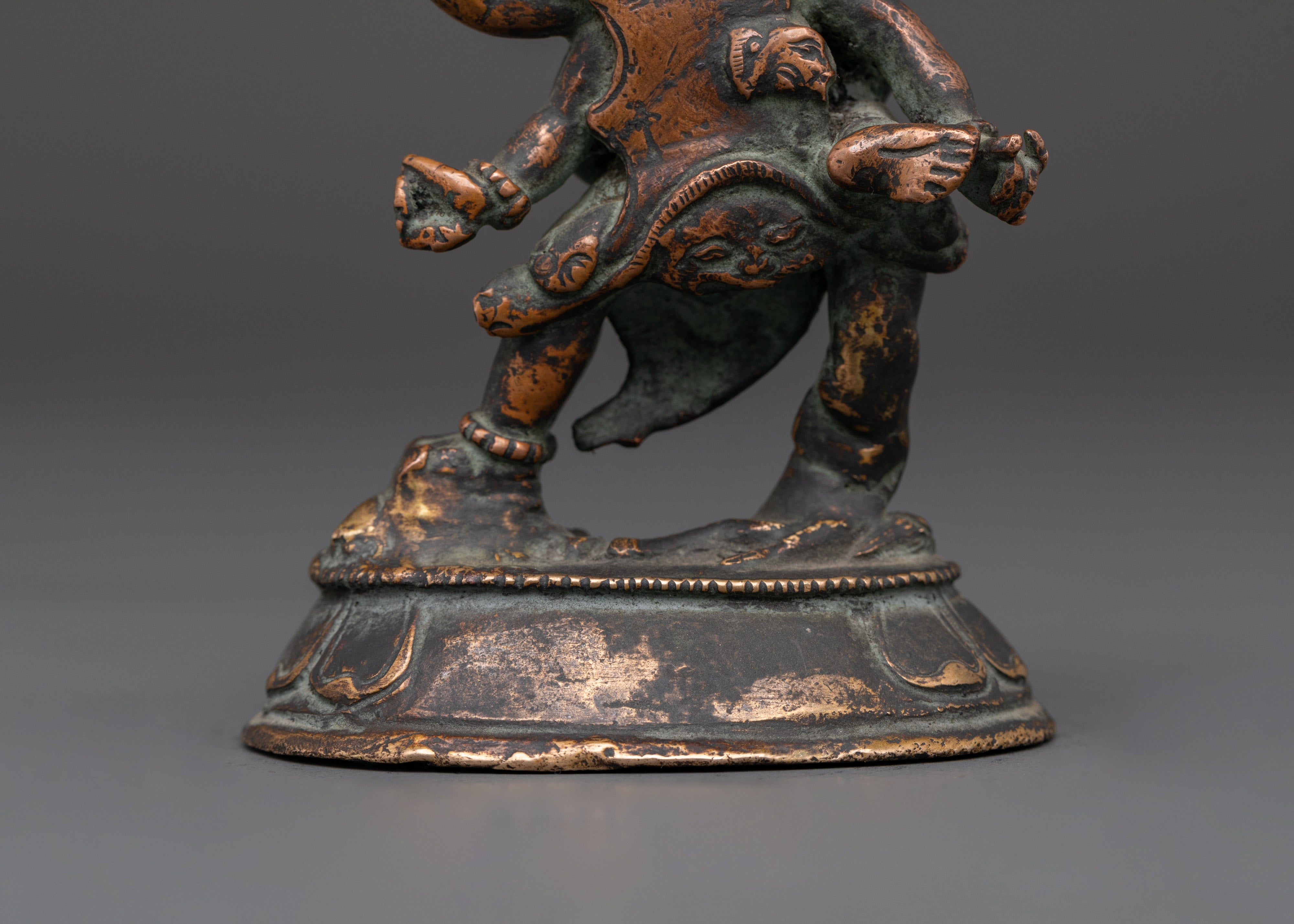 Antique Himalayan Mahakala Statue | Handcrafted Copper Buddhist Protector Deity