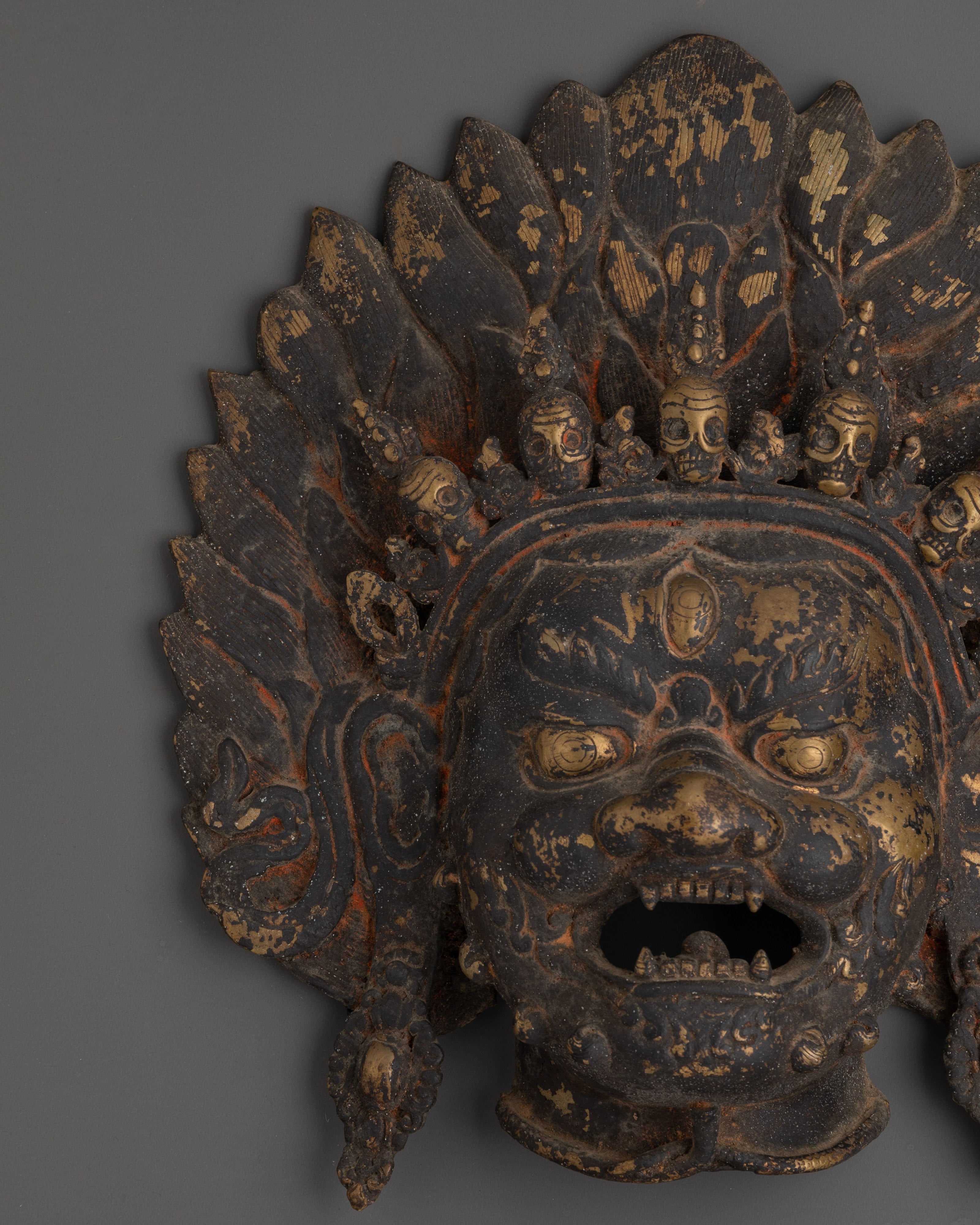 Antique Finish Wrathful Deity Wall Hanging | Tibetan Brass Sculpture