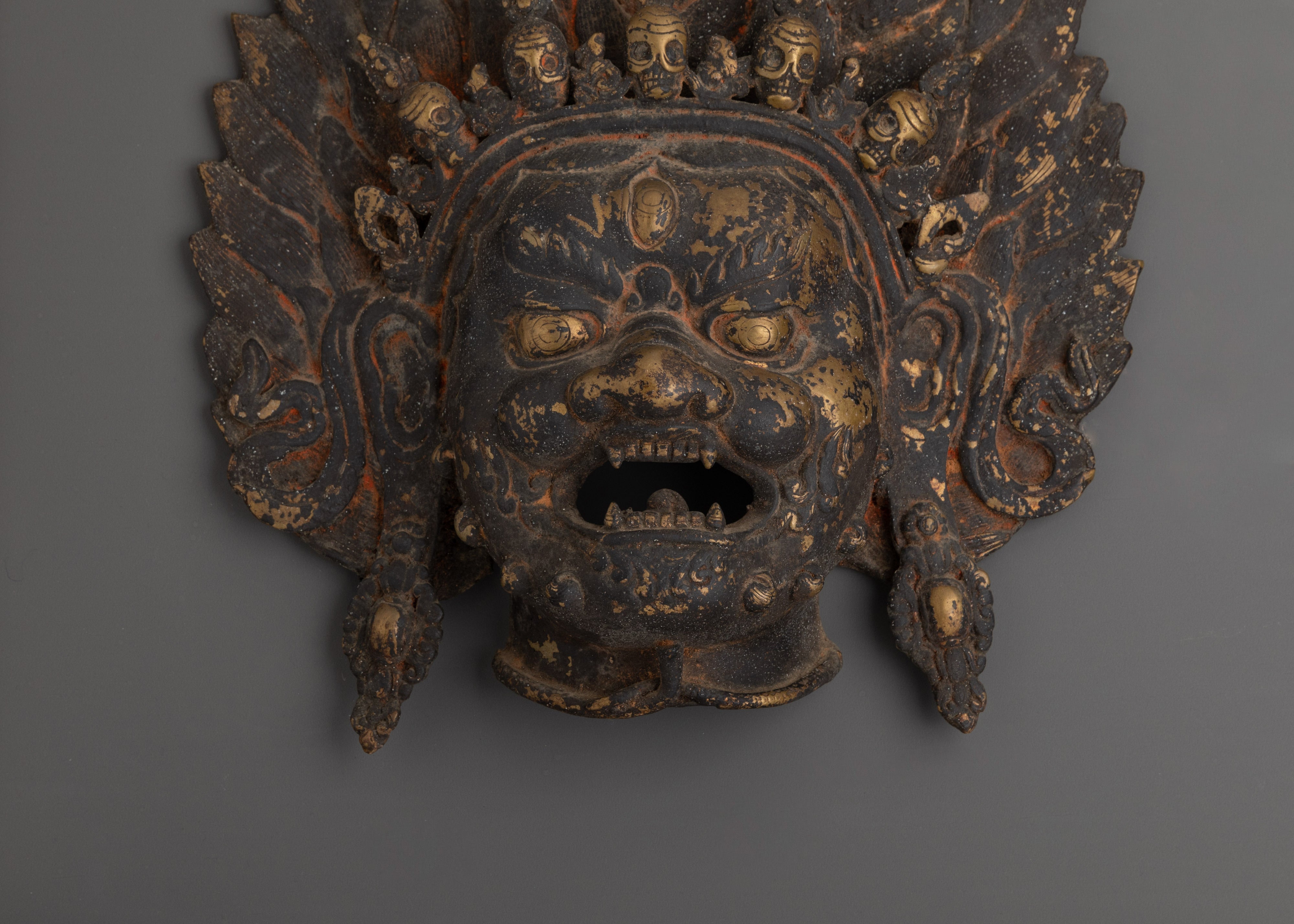 Antique Finish Wrathful Deity Wall Hanging | Tibetan Brass Sculpture