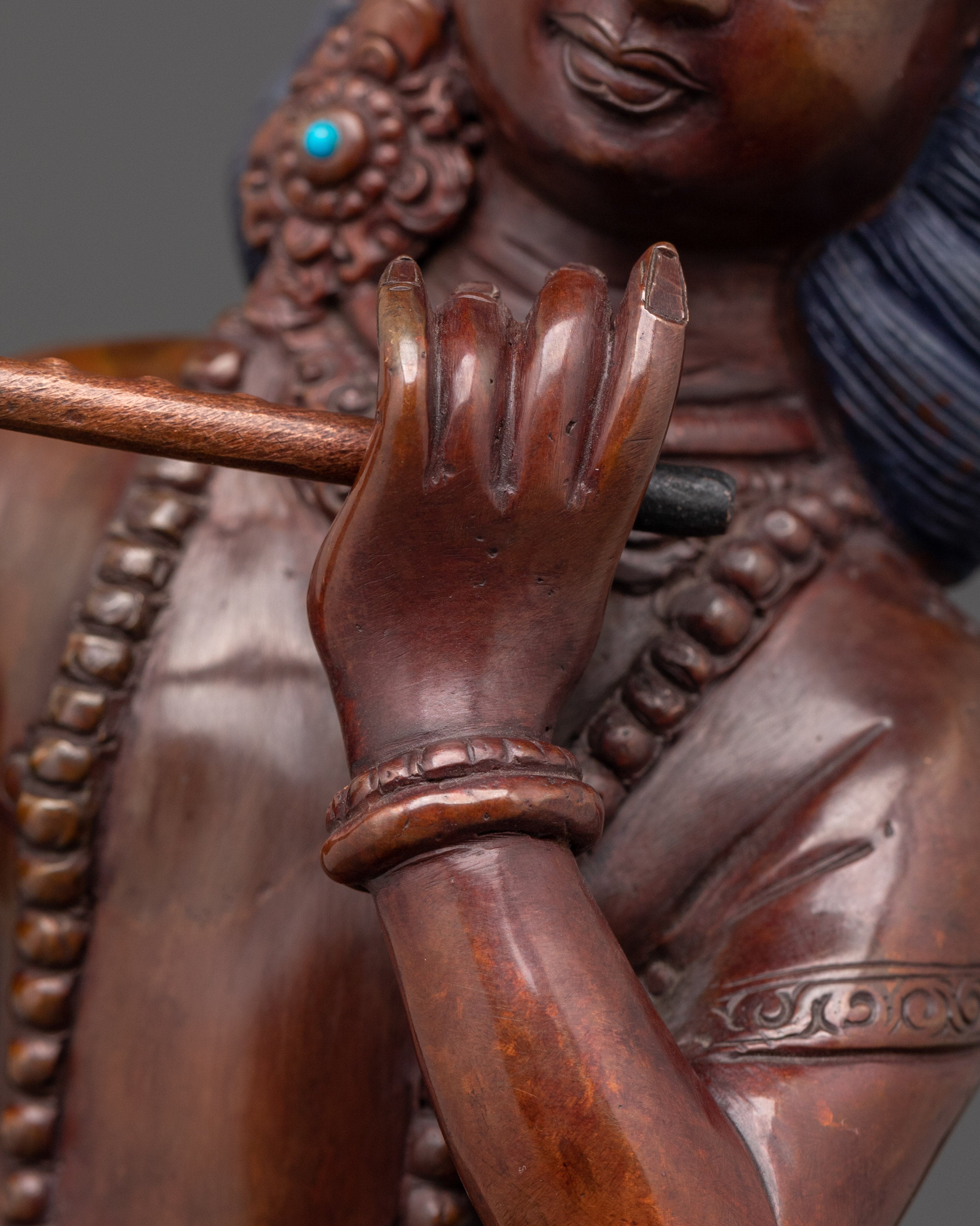 Traditional Krishna Carving Statue | Handcrafted Oxidized Copper Artwork
