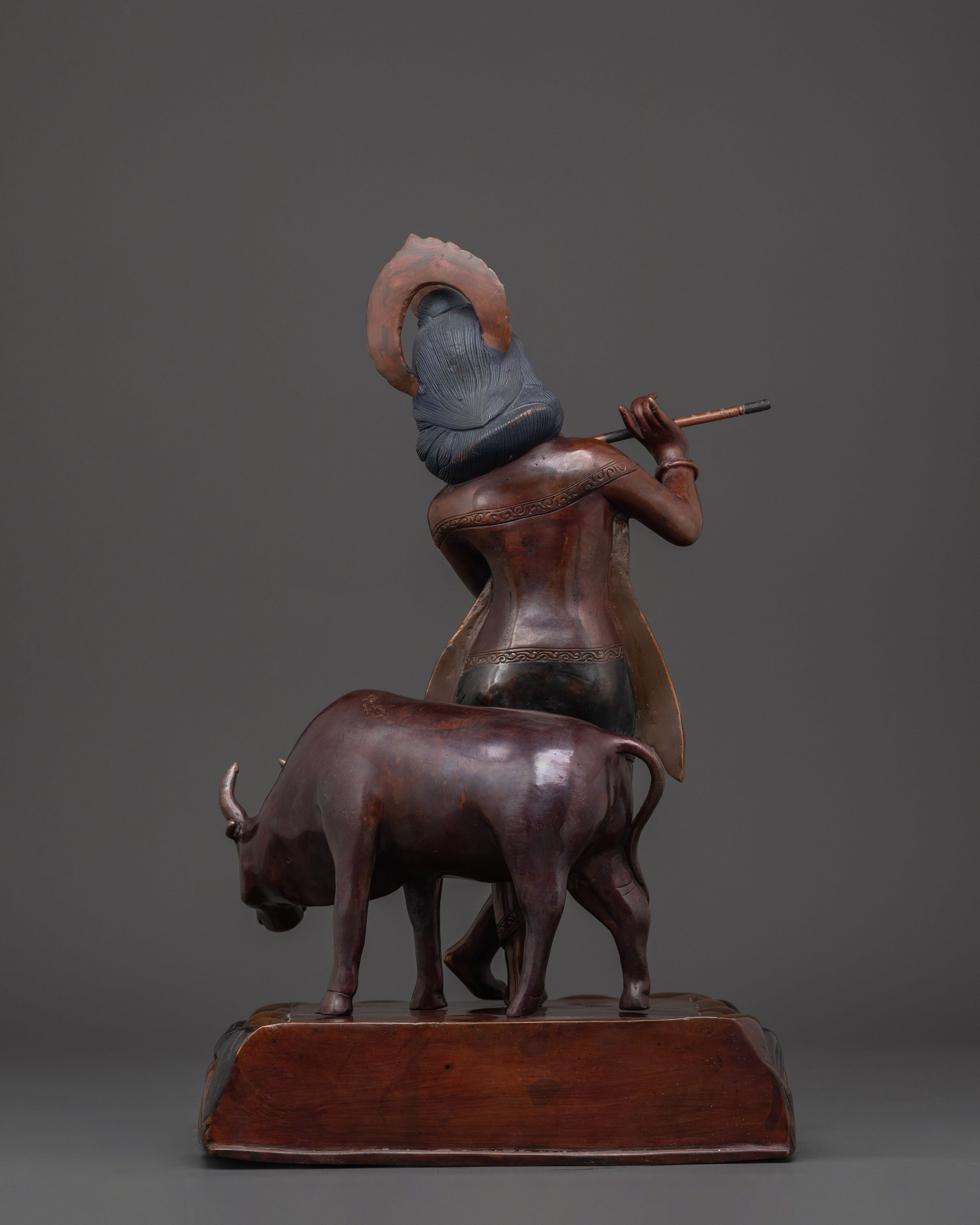 Traditional Krishna Carving Statue | Handcrafted Oxidized Copper Artwork