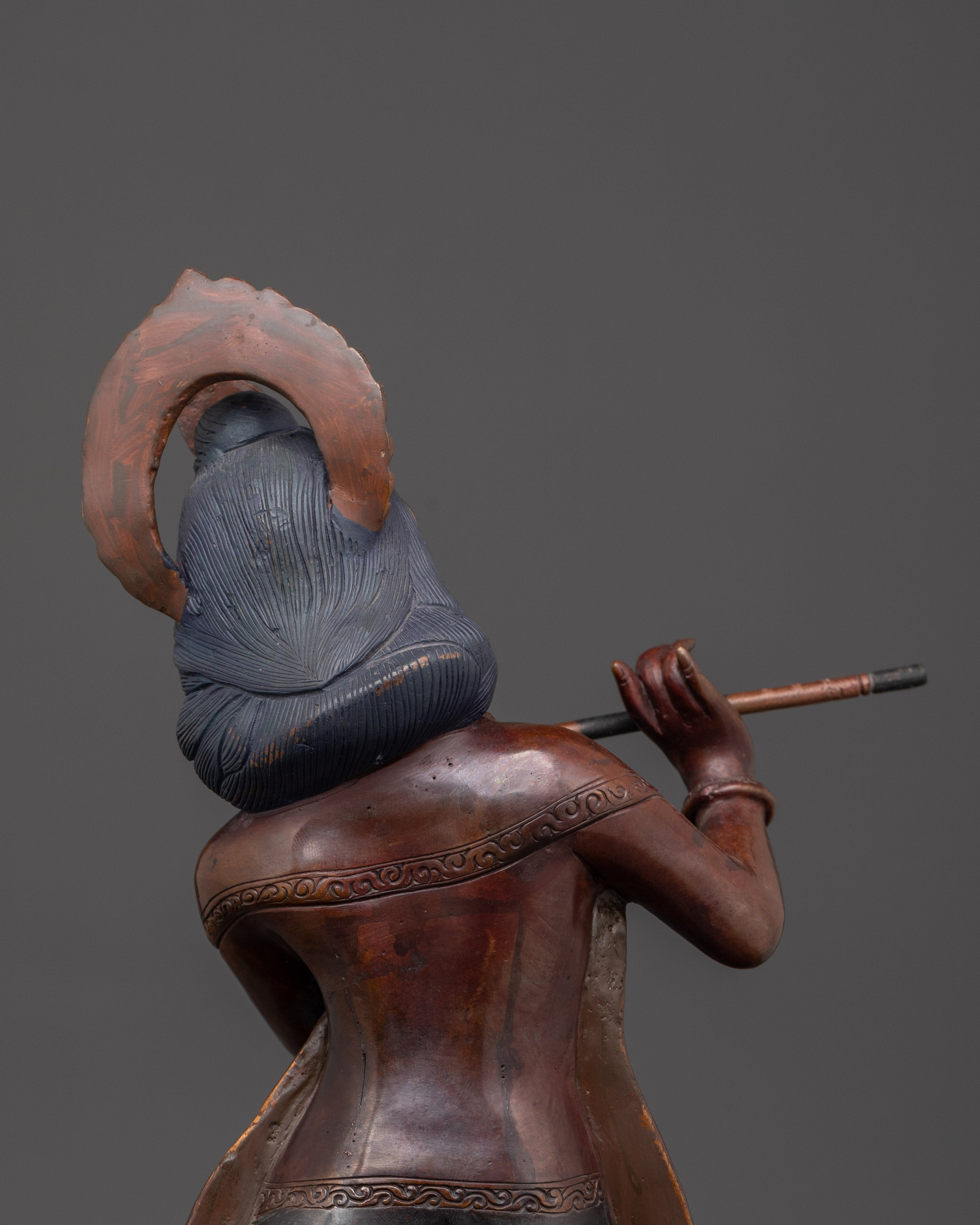 Traditional Krishna Carving Statue | Handcrafted Oxidized Copper Artwork