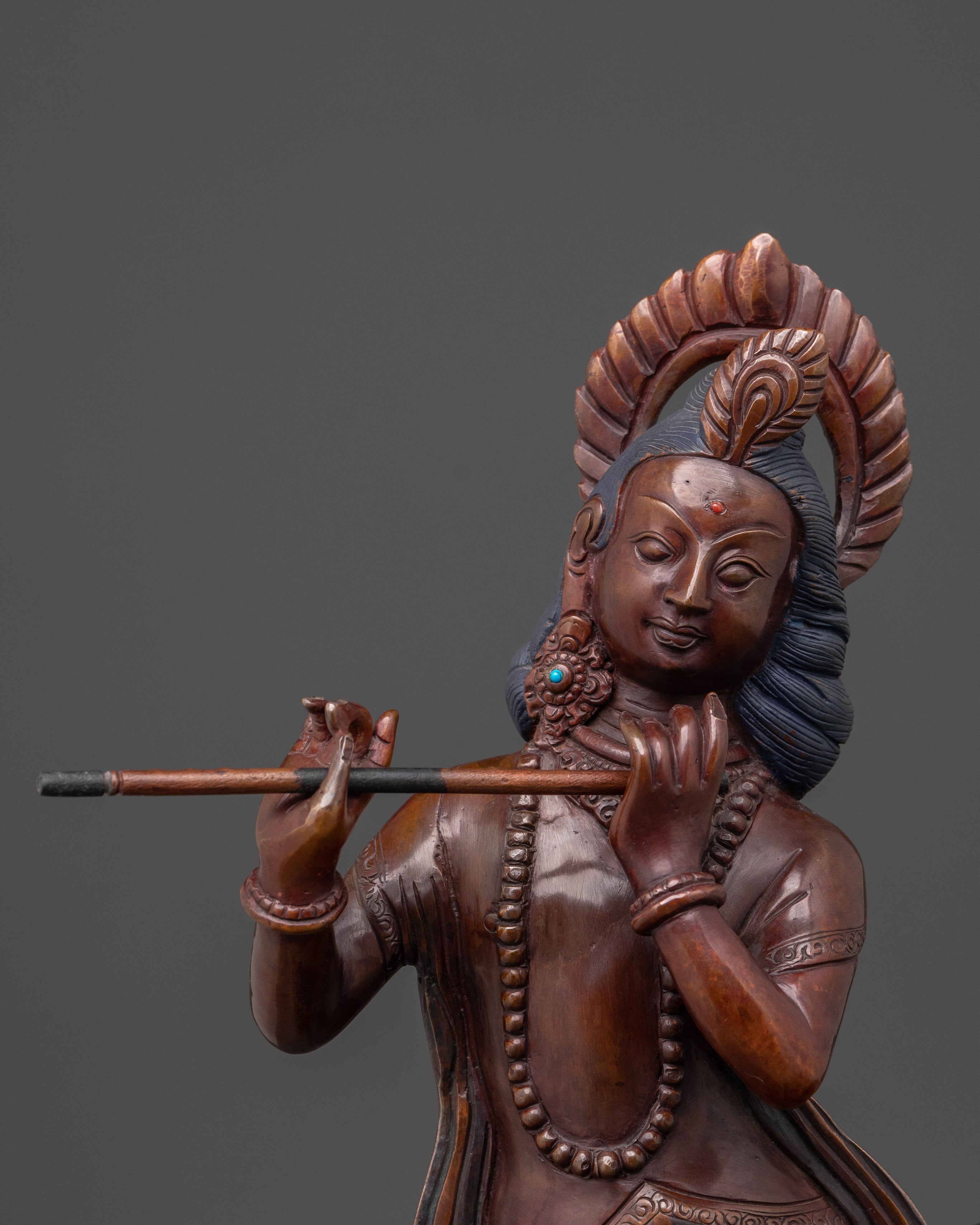 Traditional Krishna Carving Statue | Handcrafted Oxidized Copper Artwork