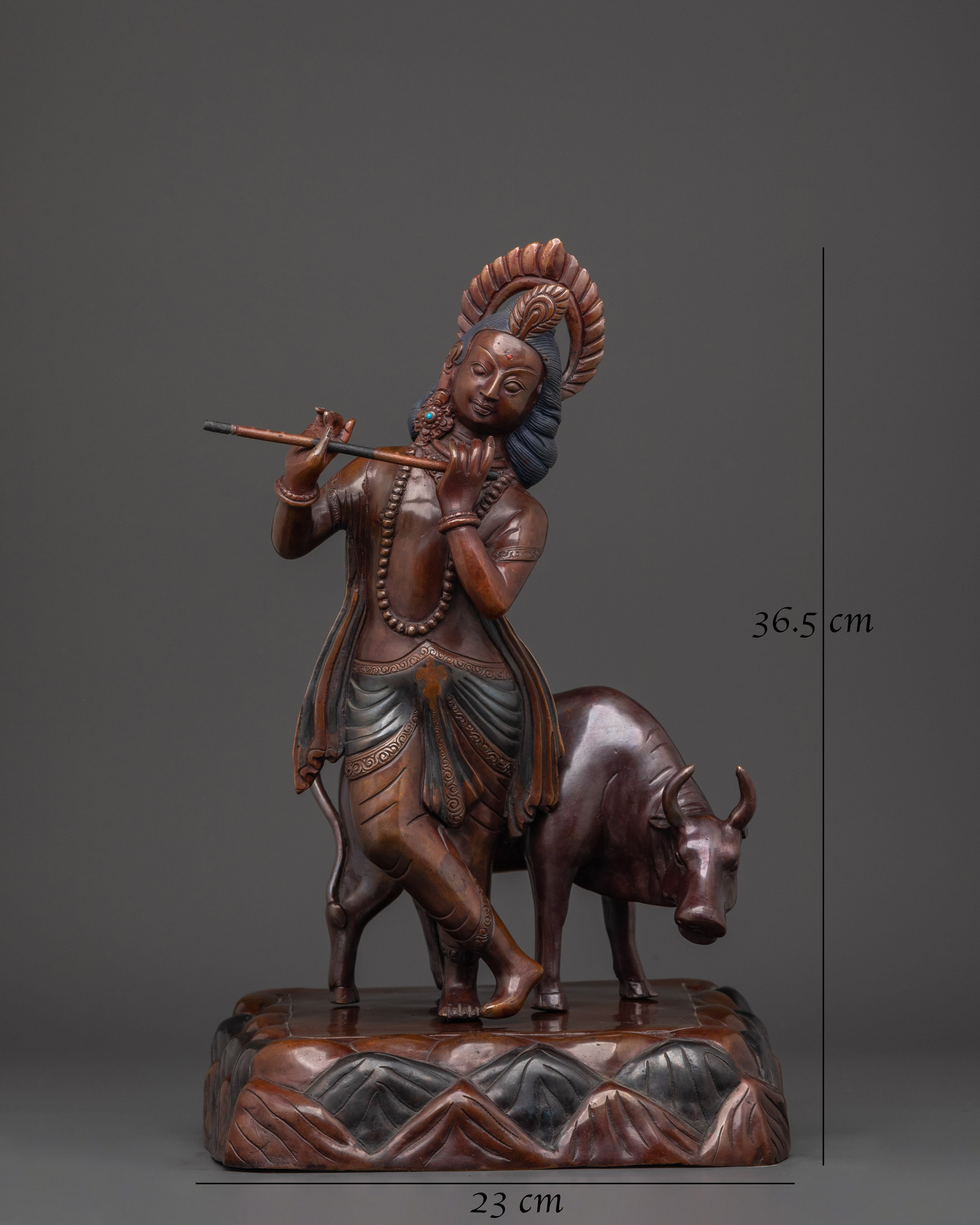Traditional Krishna Carving Statue | Handcrafted Oxidized Copper Artwork