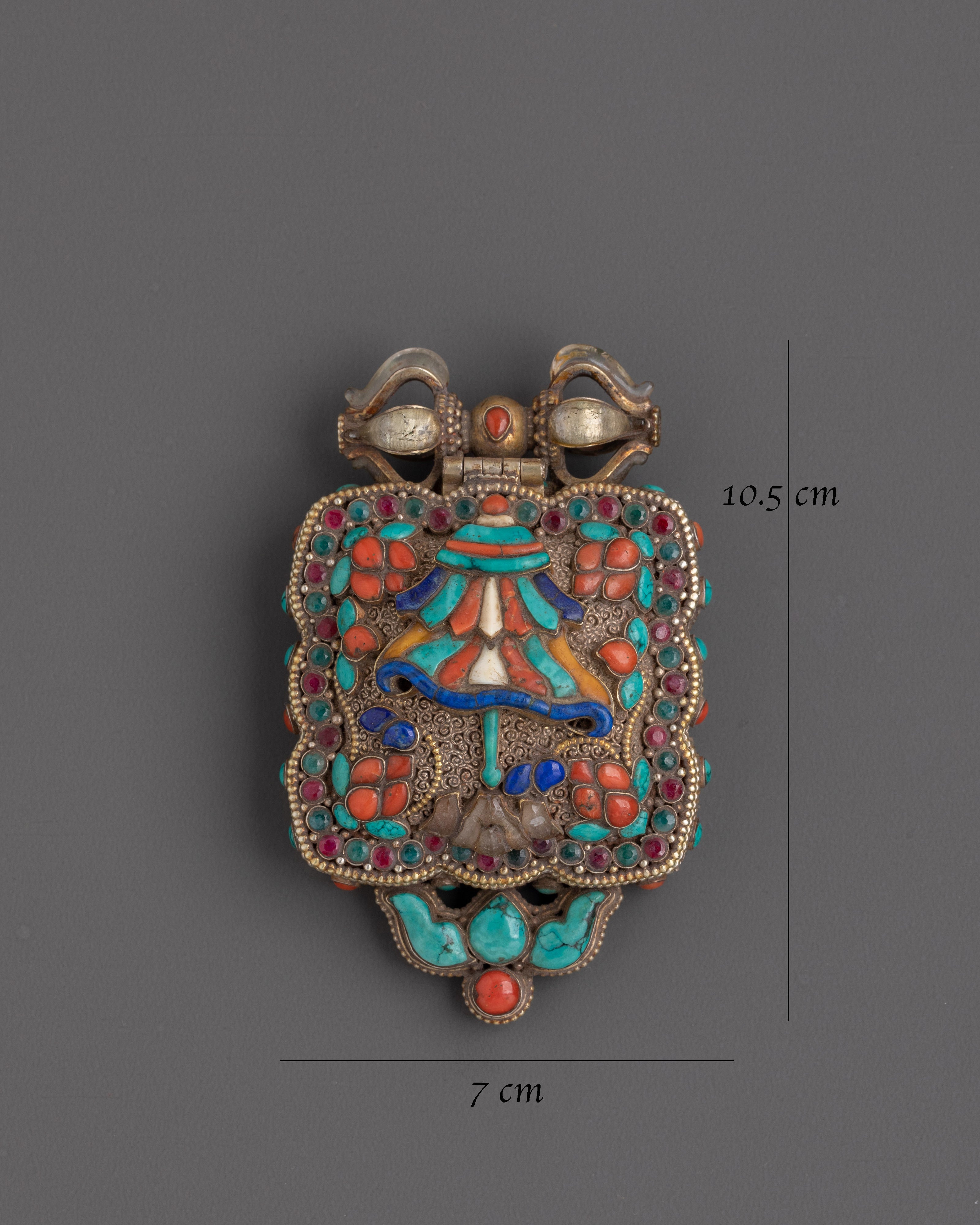 Spiritual Ghau Locket | Handcrafted Silver Pendant with Coral, Turquoise