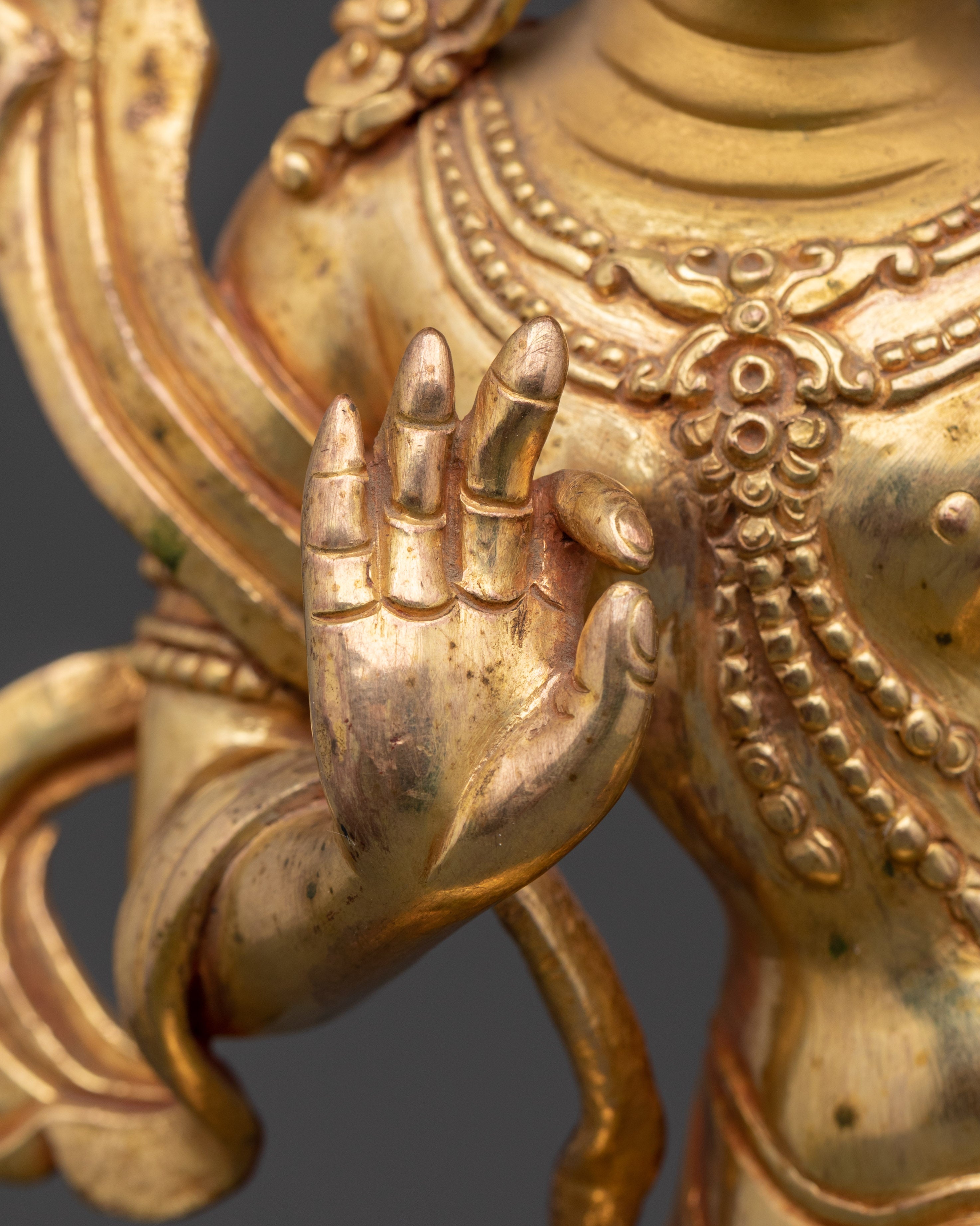 Handcrafted Bodhisattva Statue | Gold-Plated Copper Sculpture