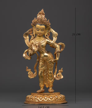 Handcrafted Bodhisattva Statue | Gold-Plated Copper Sculpture