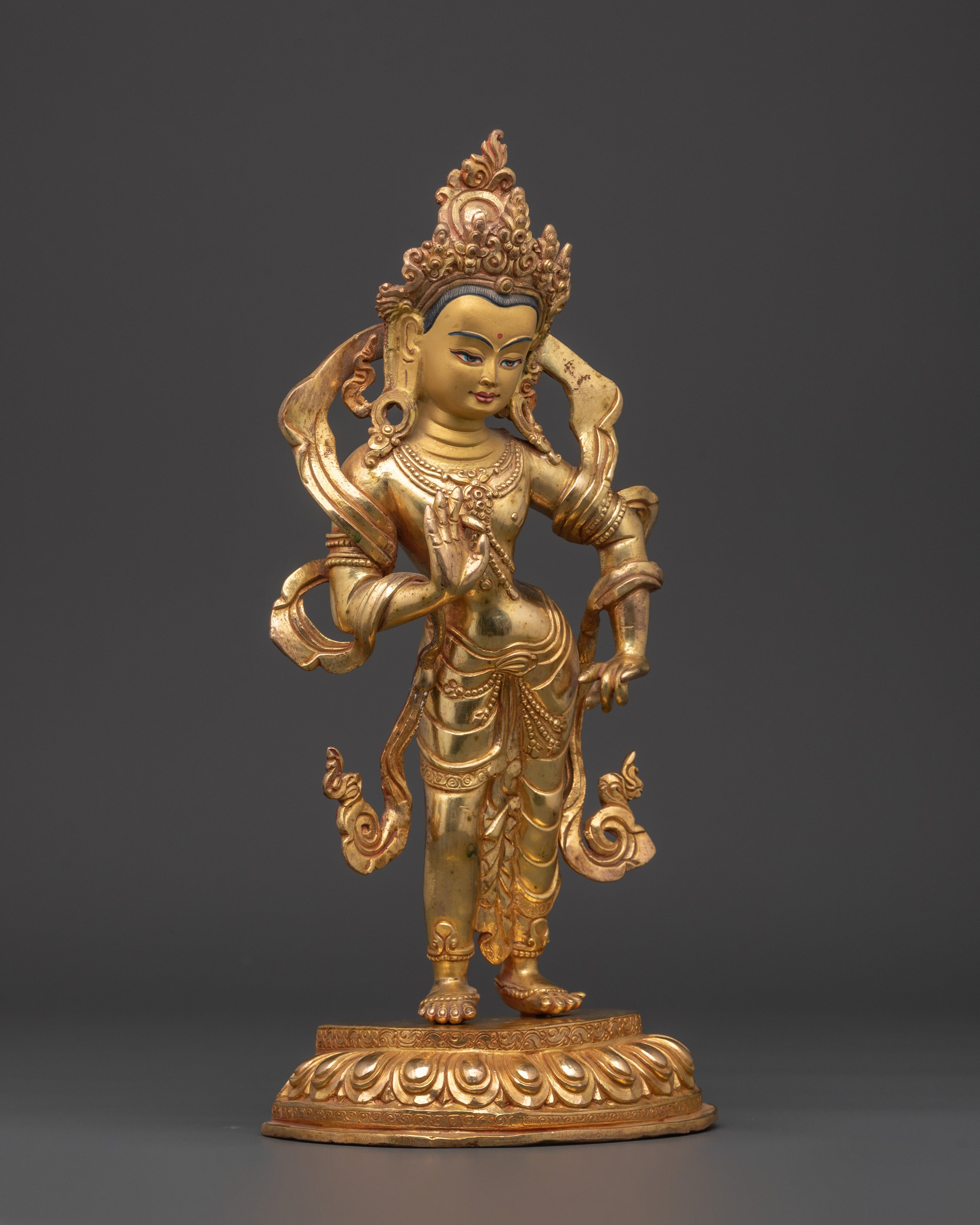 Handcrafted Bodhisattva Statue | Gold-Plated Copper Sculpture
