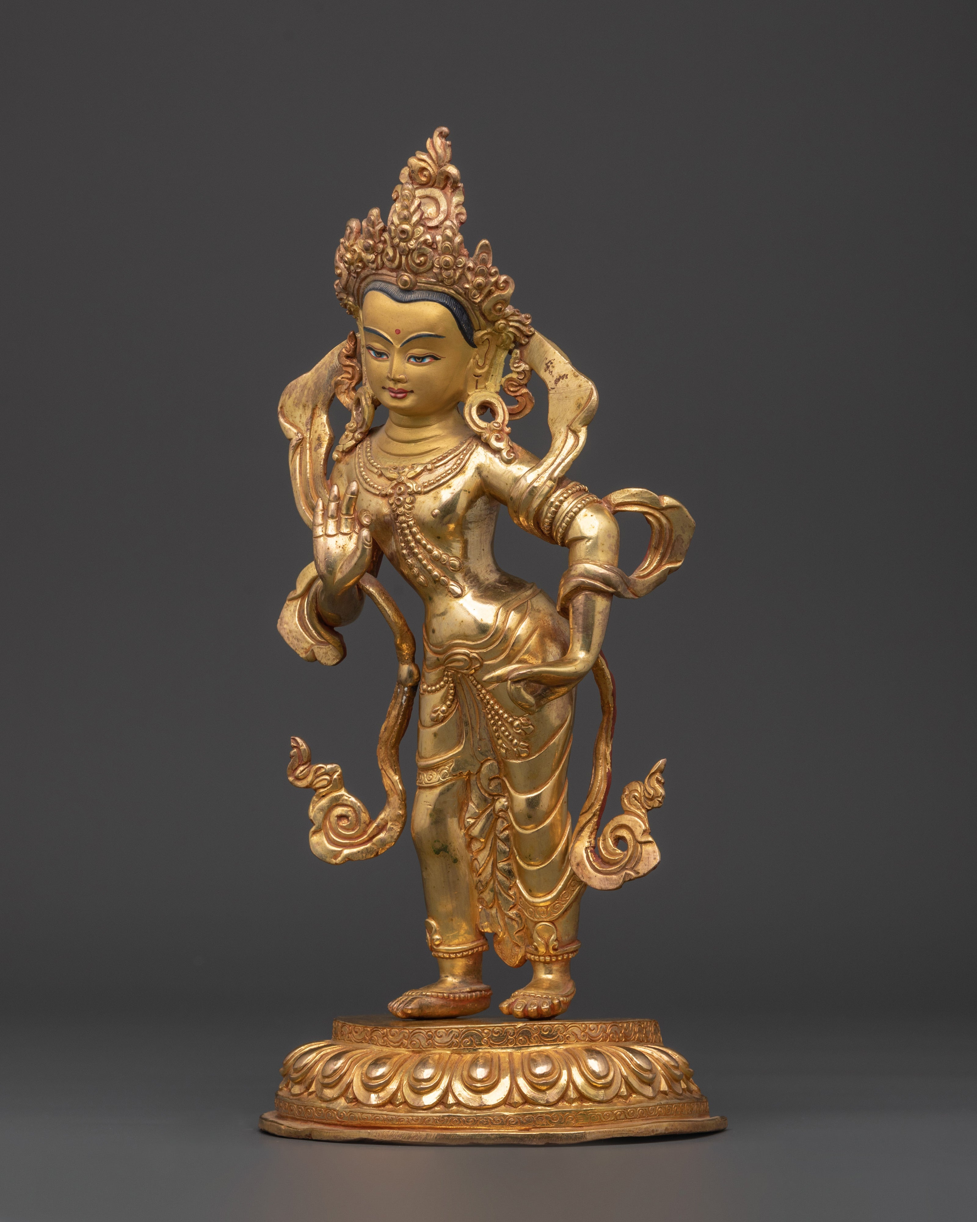 Handcrafted Bodhisattva Statue | Gold-Plated Copper Sculpture