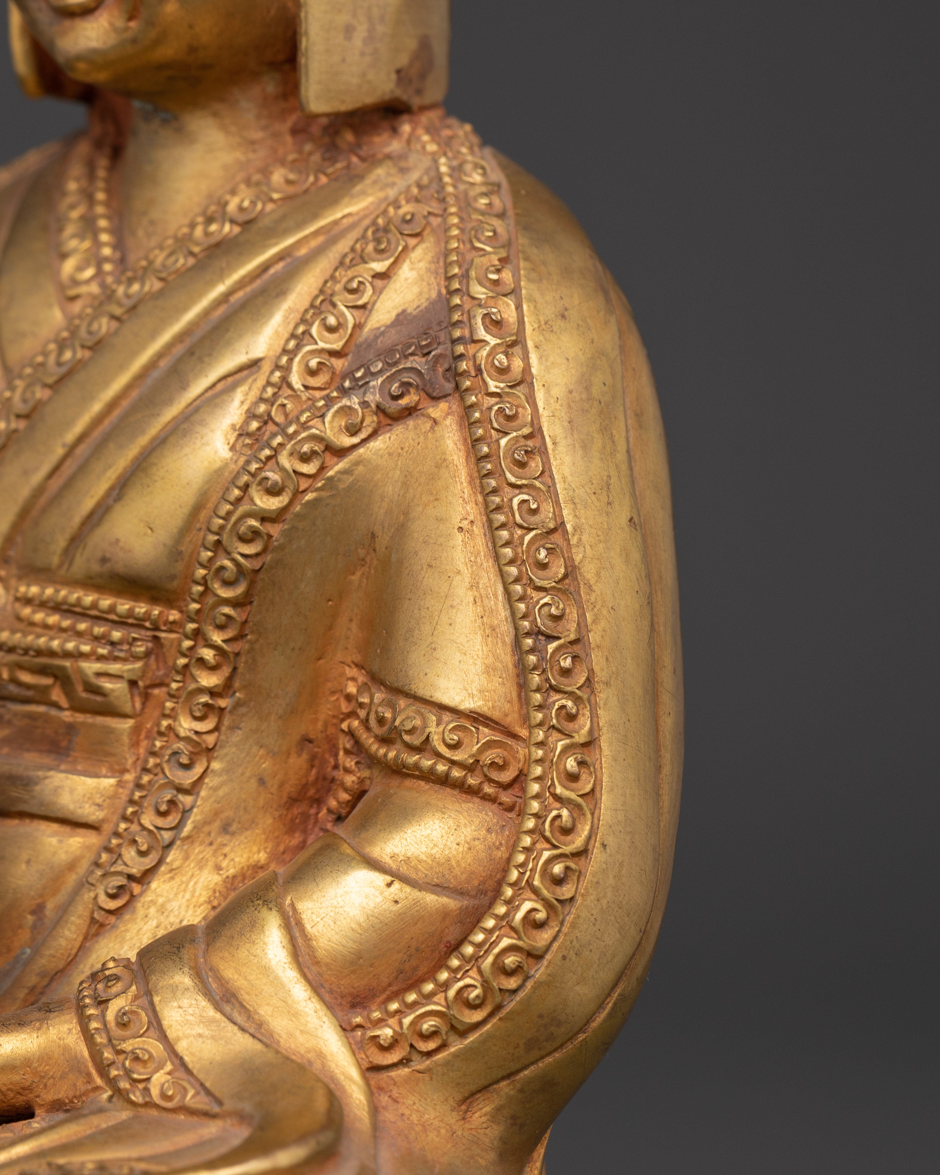 Handcrafted Gampopa Spiritual Figure | Gold-Plated Copper Tibetan Buddhist Statue