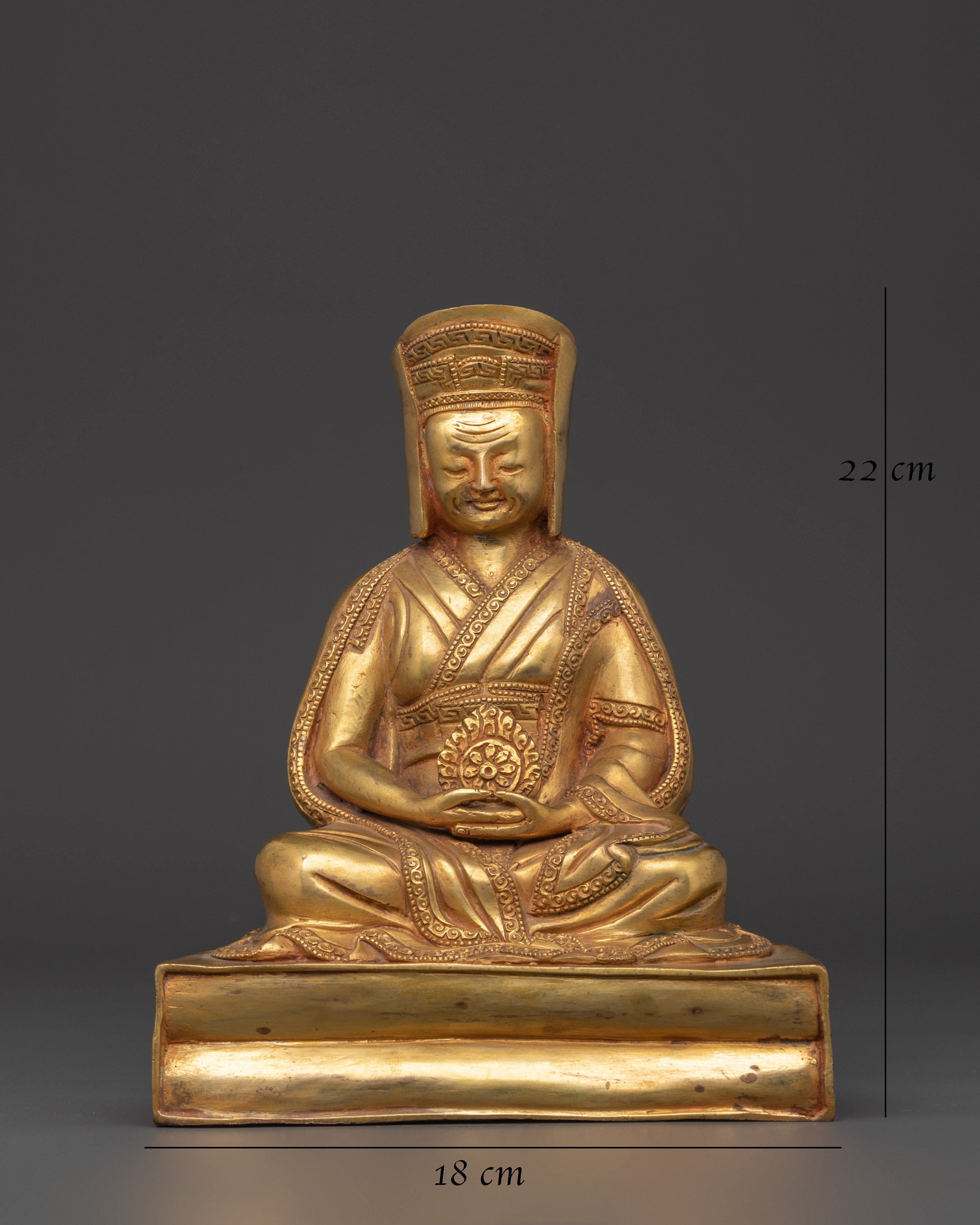 Handcrafted Gampopa Spiritual Figure | Gold-Plated Copper Tibetan Buddhist Statue