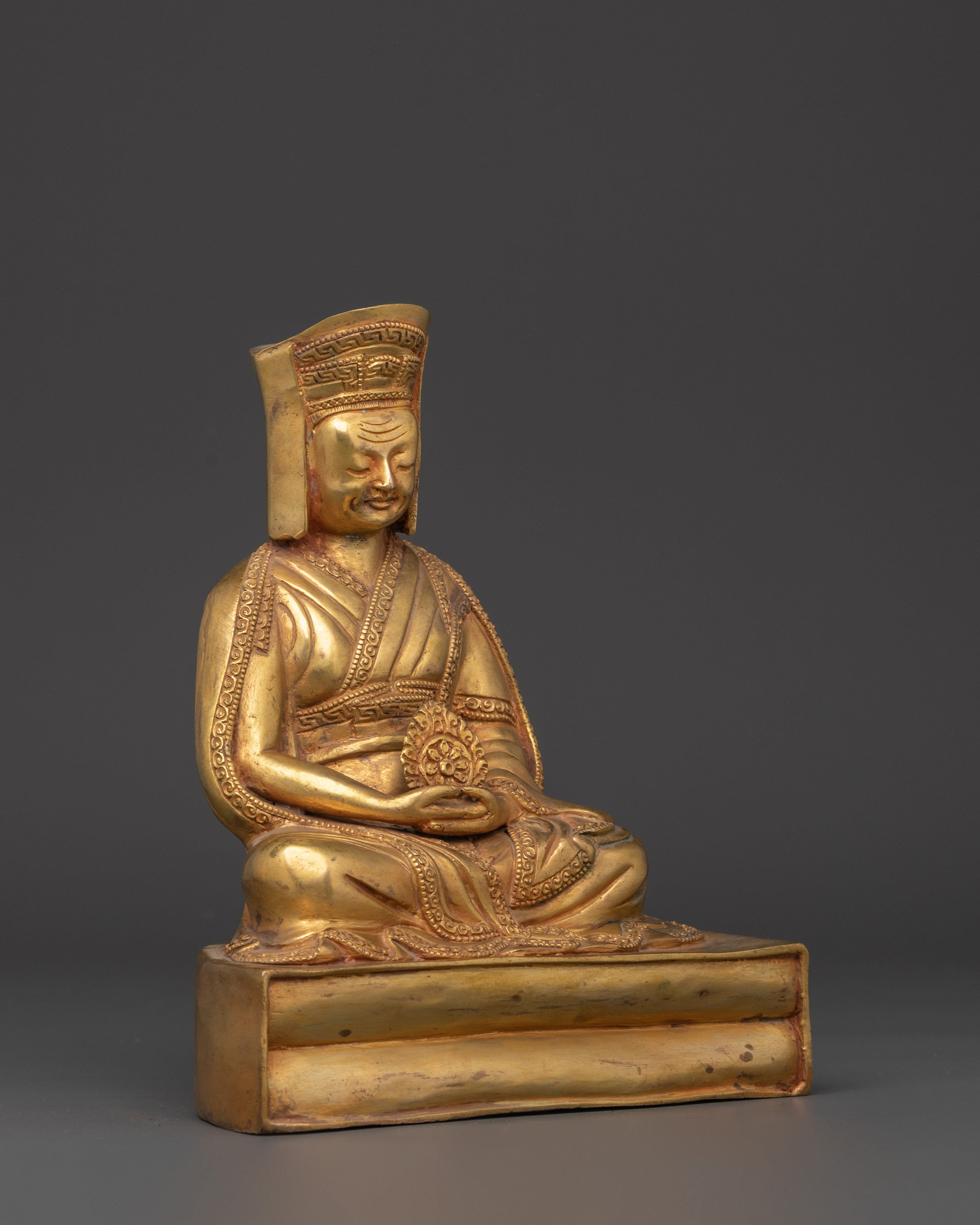 Handcrafted Gampopa Spiritual Figure | Gold-Plated Copper Tibetan Buddhist Statue