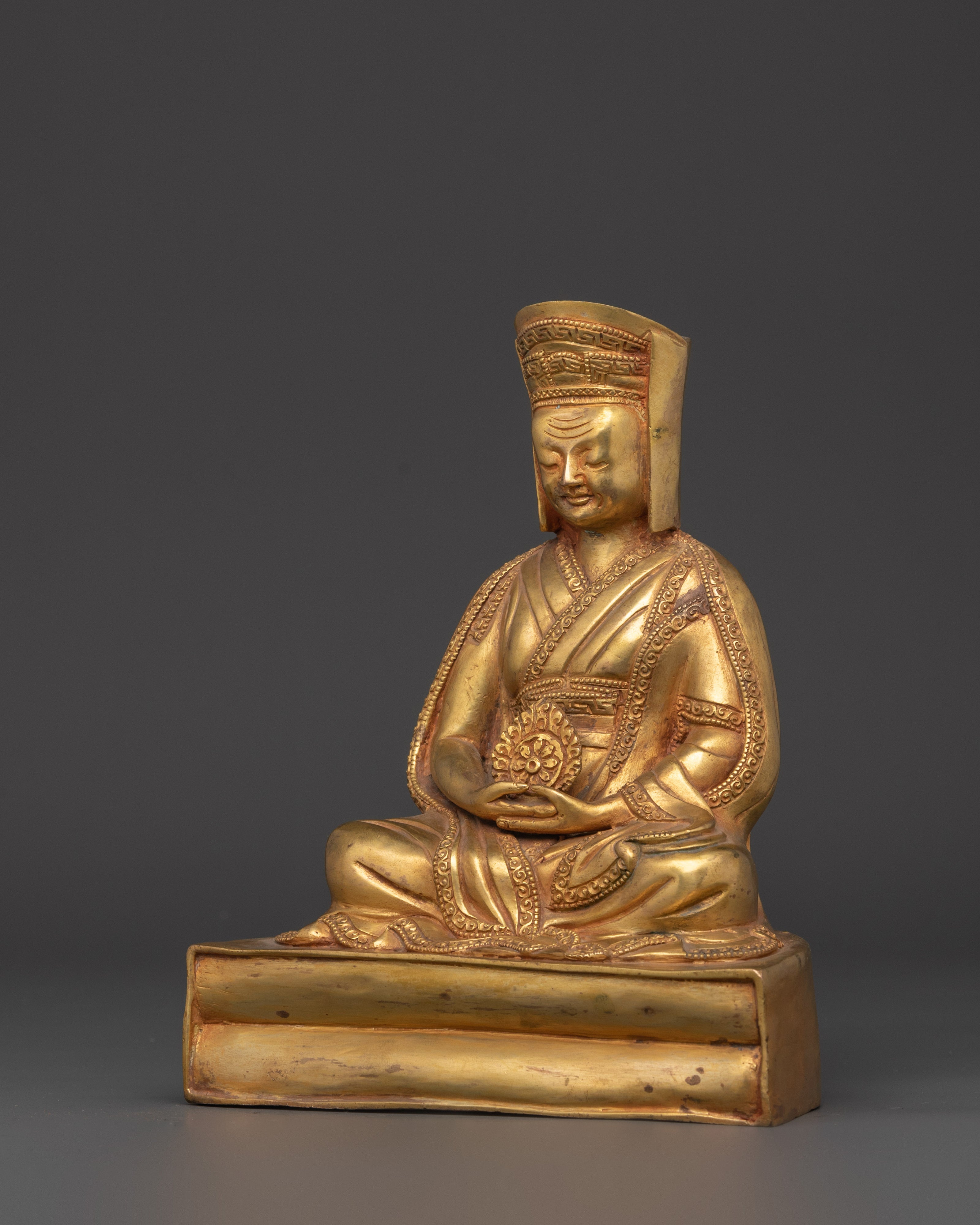 Handcrafted Gampopa Spiritual Figure | Gold-Plated Copper Tibetan Buddhist Statue